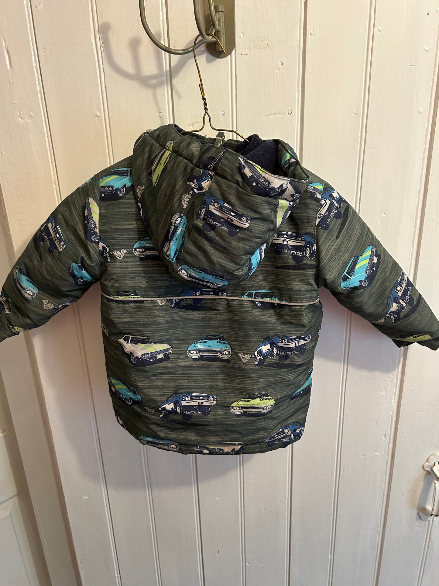 The children’s place 2t green & blue car winter jacket