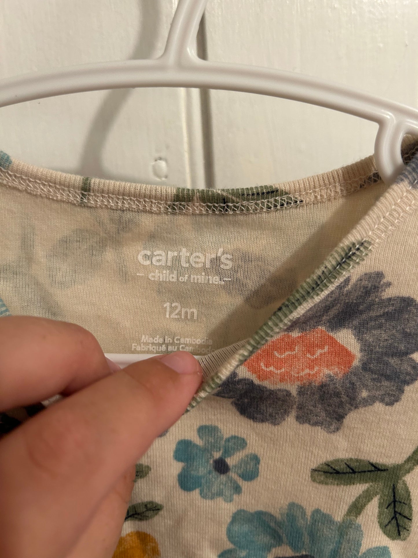 Carters 12m tan & blue floral long sleeve top