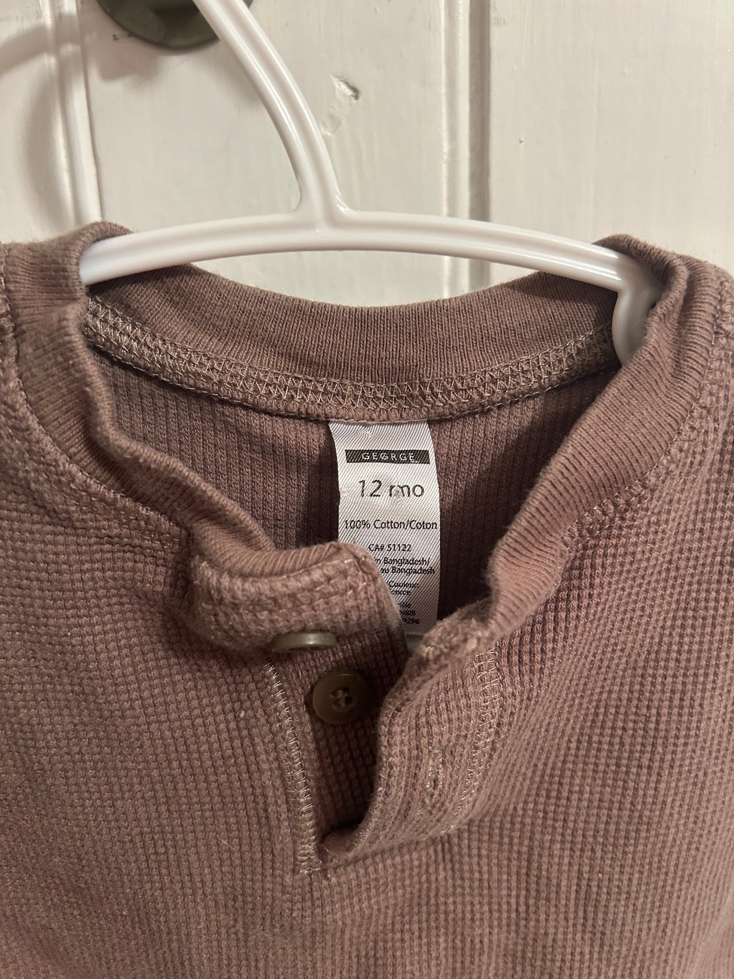 George 12m brown waffle knit onesie