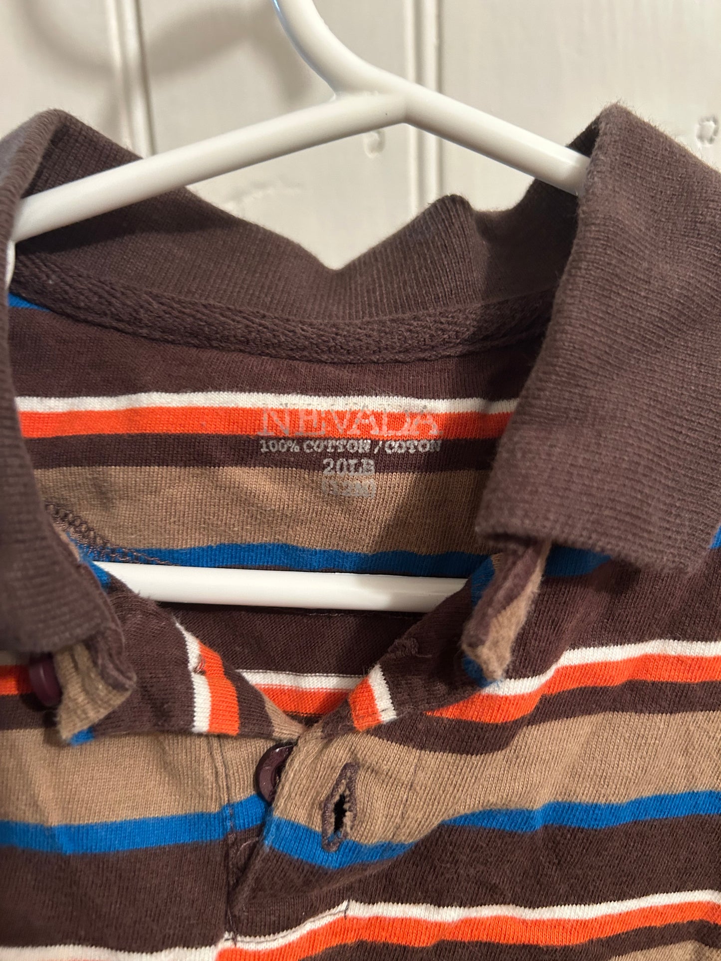 Nevada 12m brown striped collard onesie