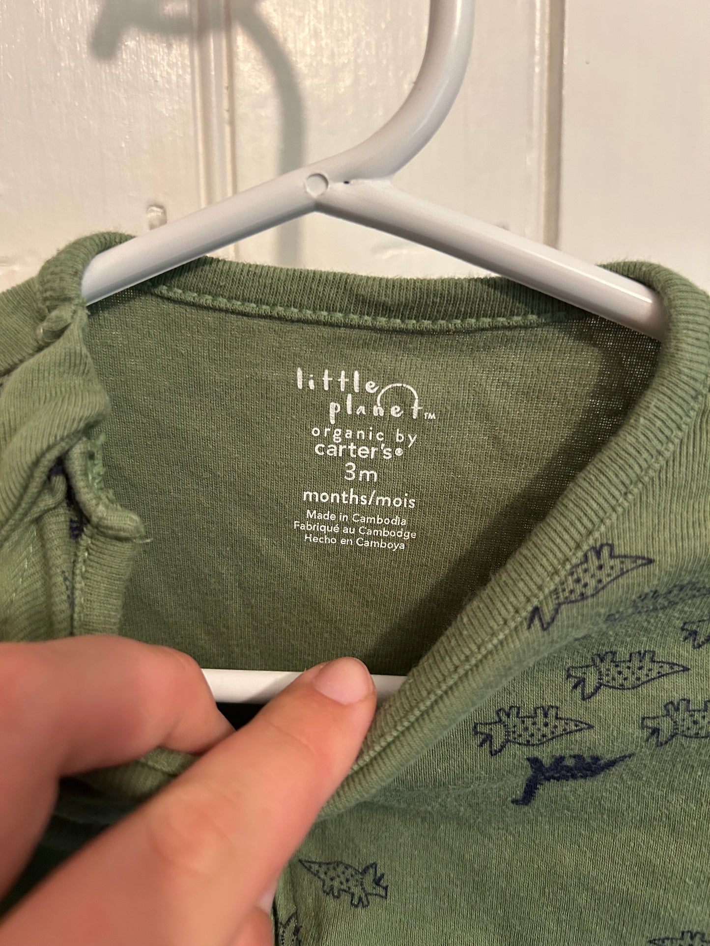 Little planet carters 3m green Dino zip up sleeper