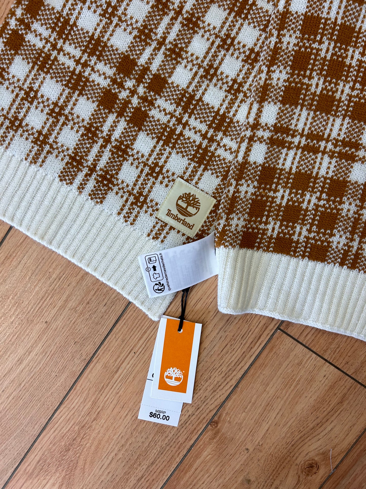 NEW timberland brown plaid knit scarf