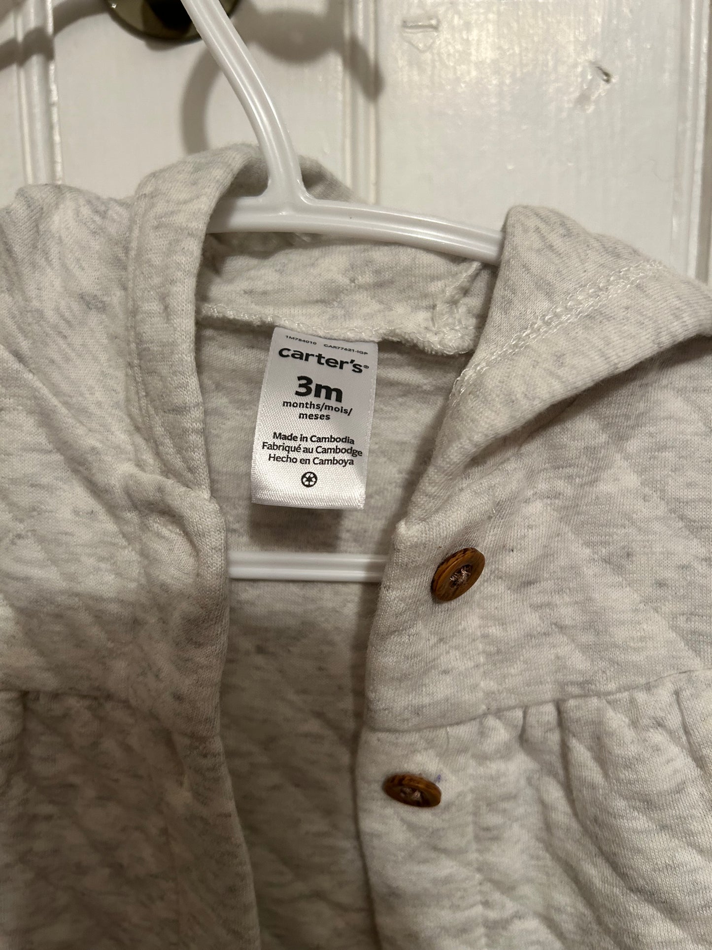 Carters 3m grey quilted cardigan