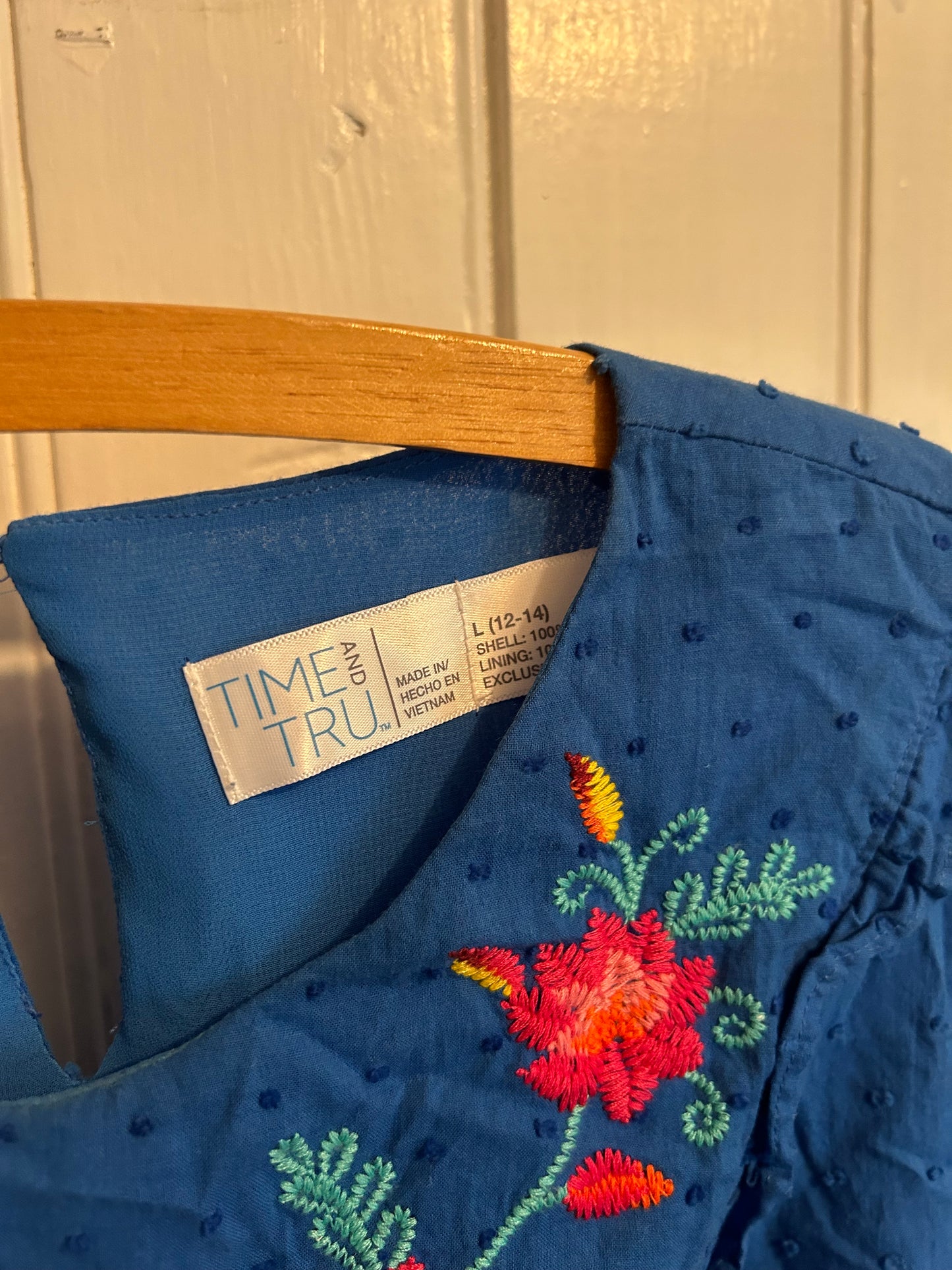 Time & tru large blue embroidered floral peplum blouse