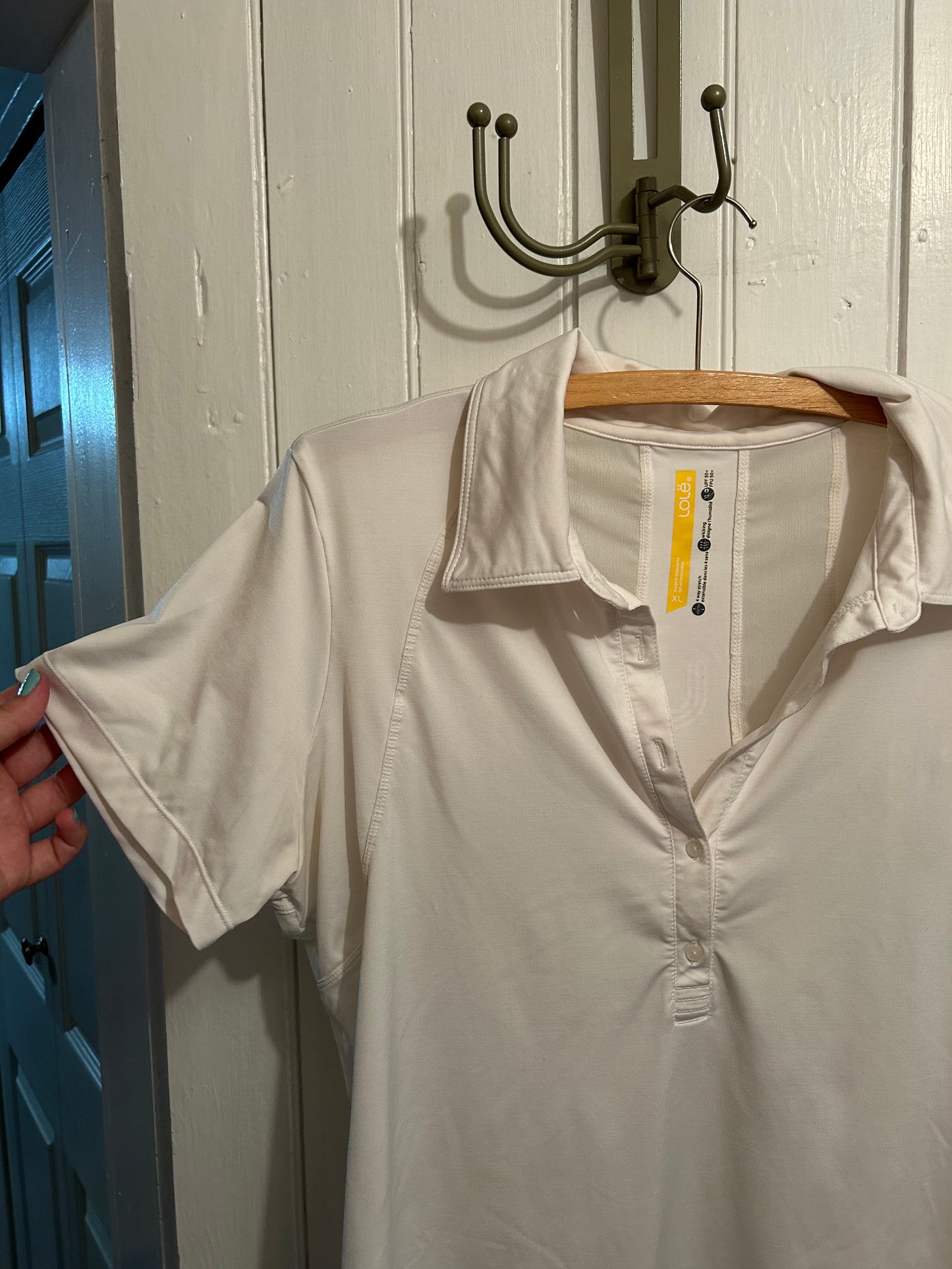 Lole xl white mesh back polo top