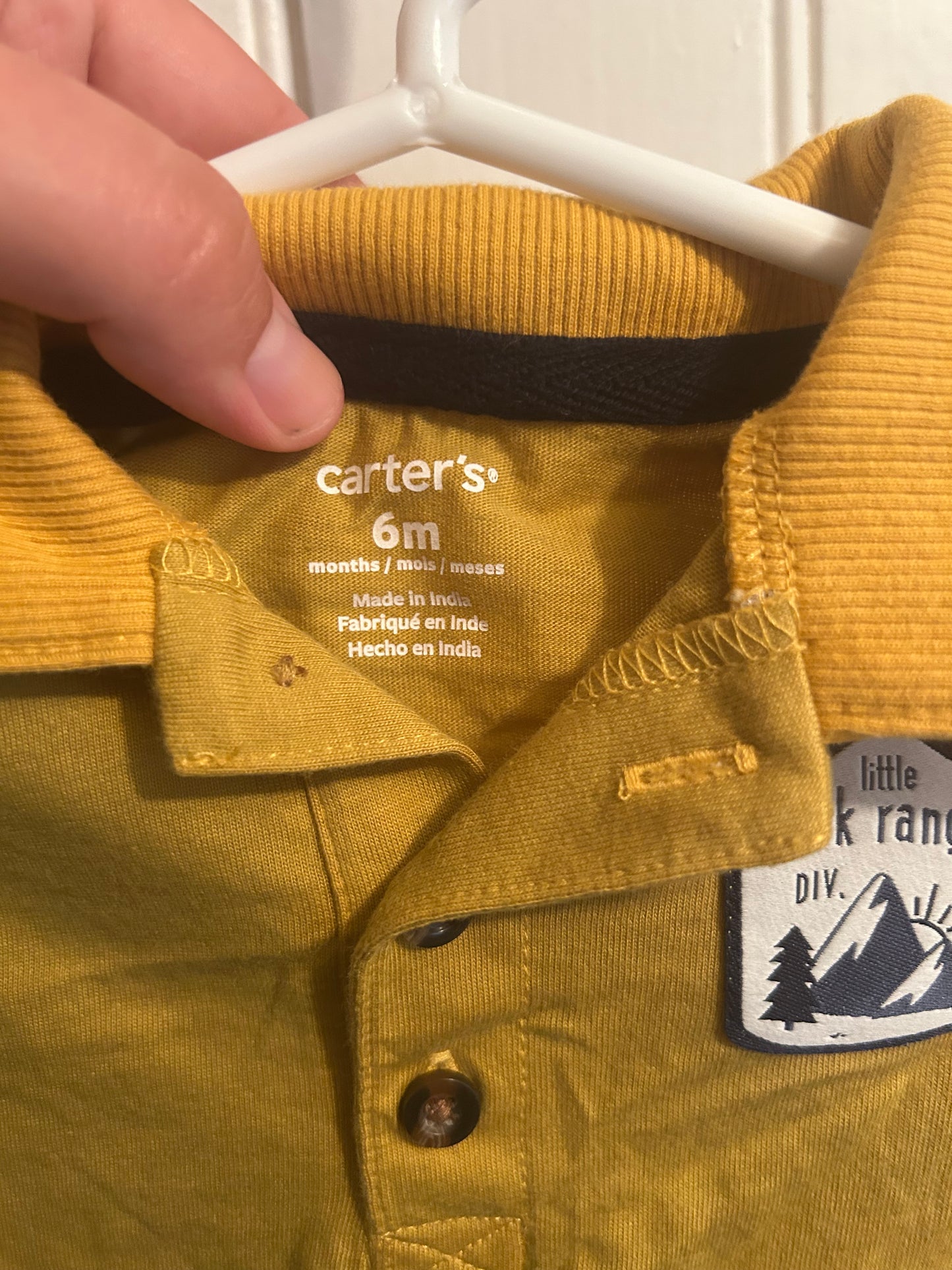 Carters 6m yellow ranger onesie