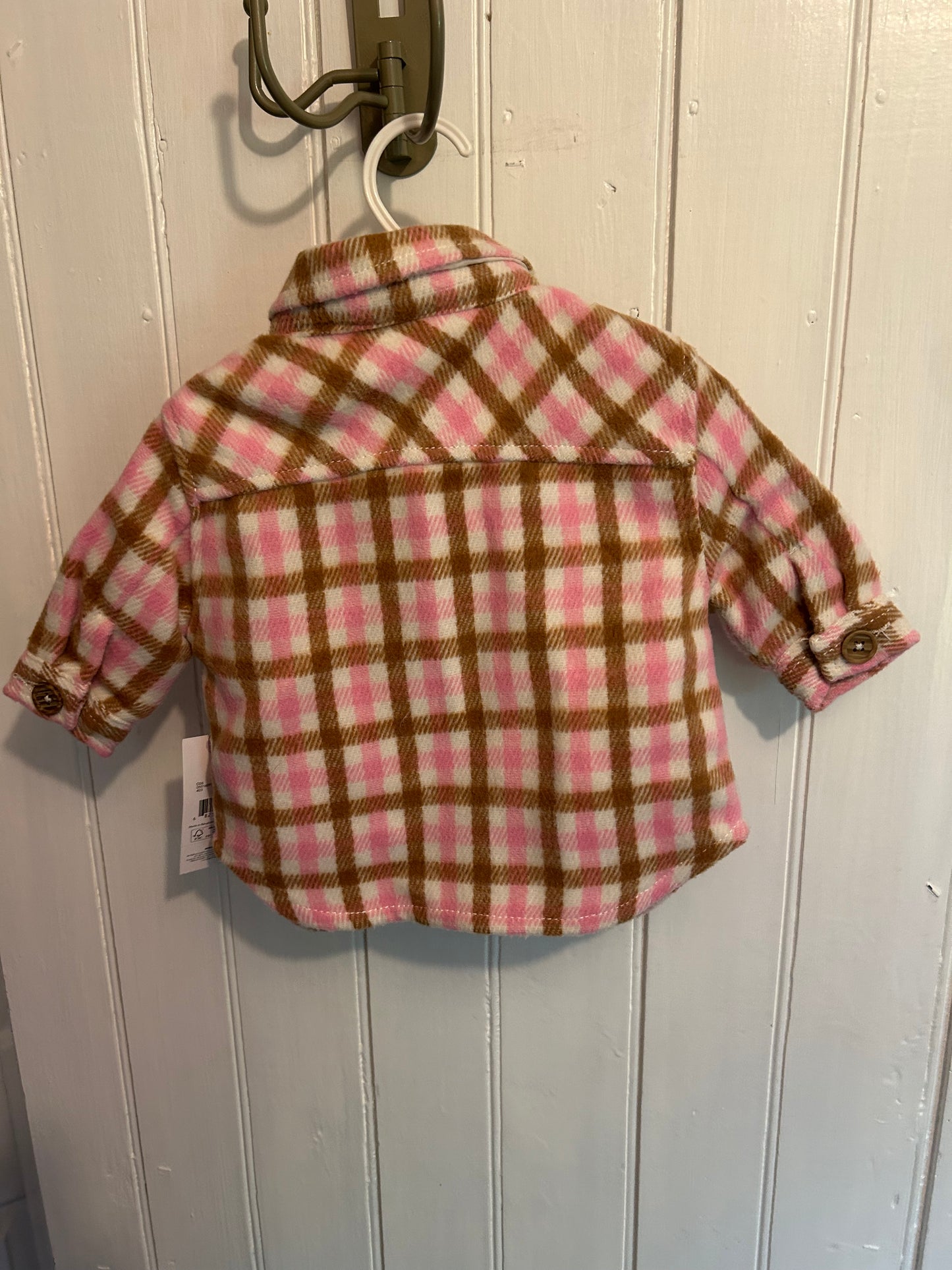 NEW George 0/3m pink & brown plaid felt jacket