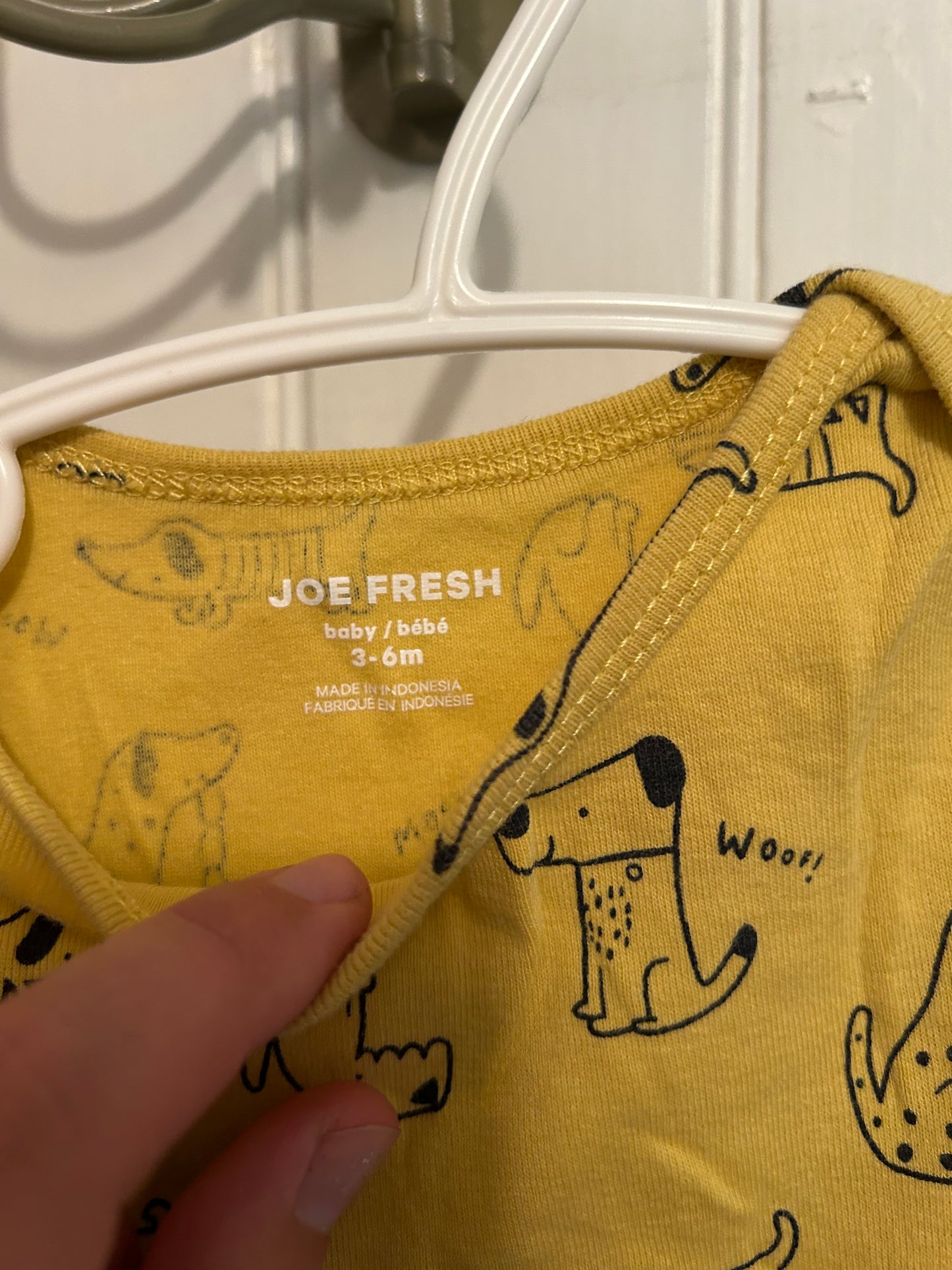 Joe fresh 3/6m yellow dog onesie