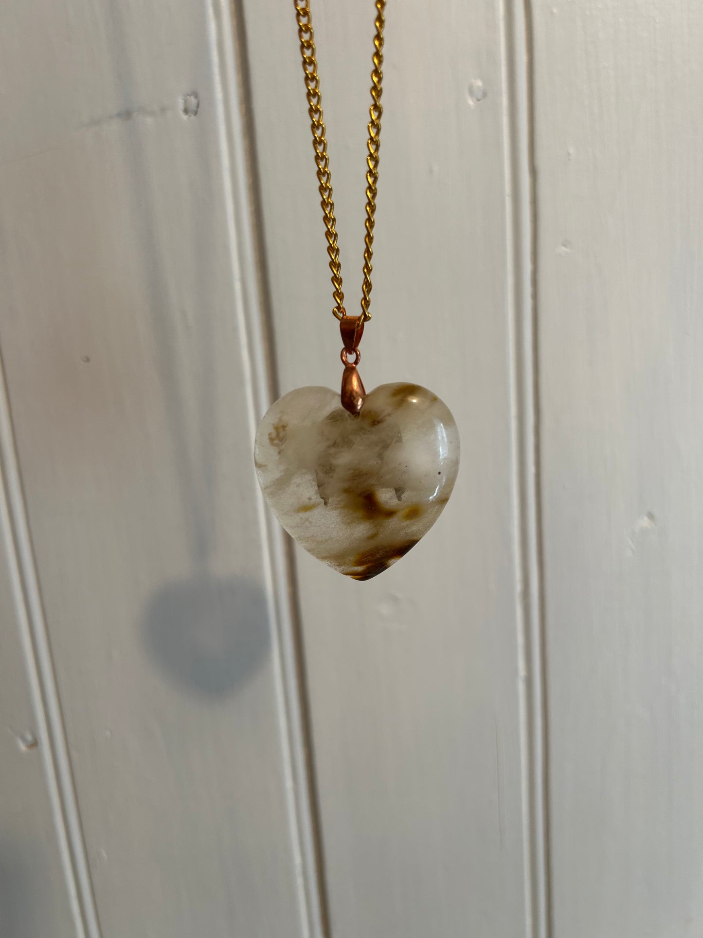 Handmade brown wings heart gemstone necklace