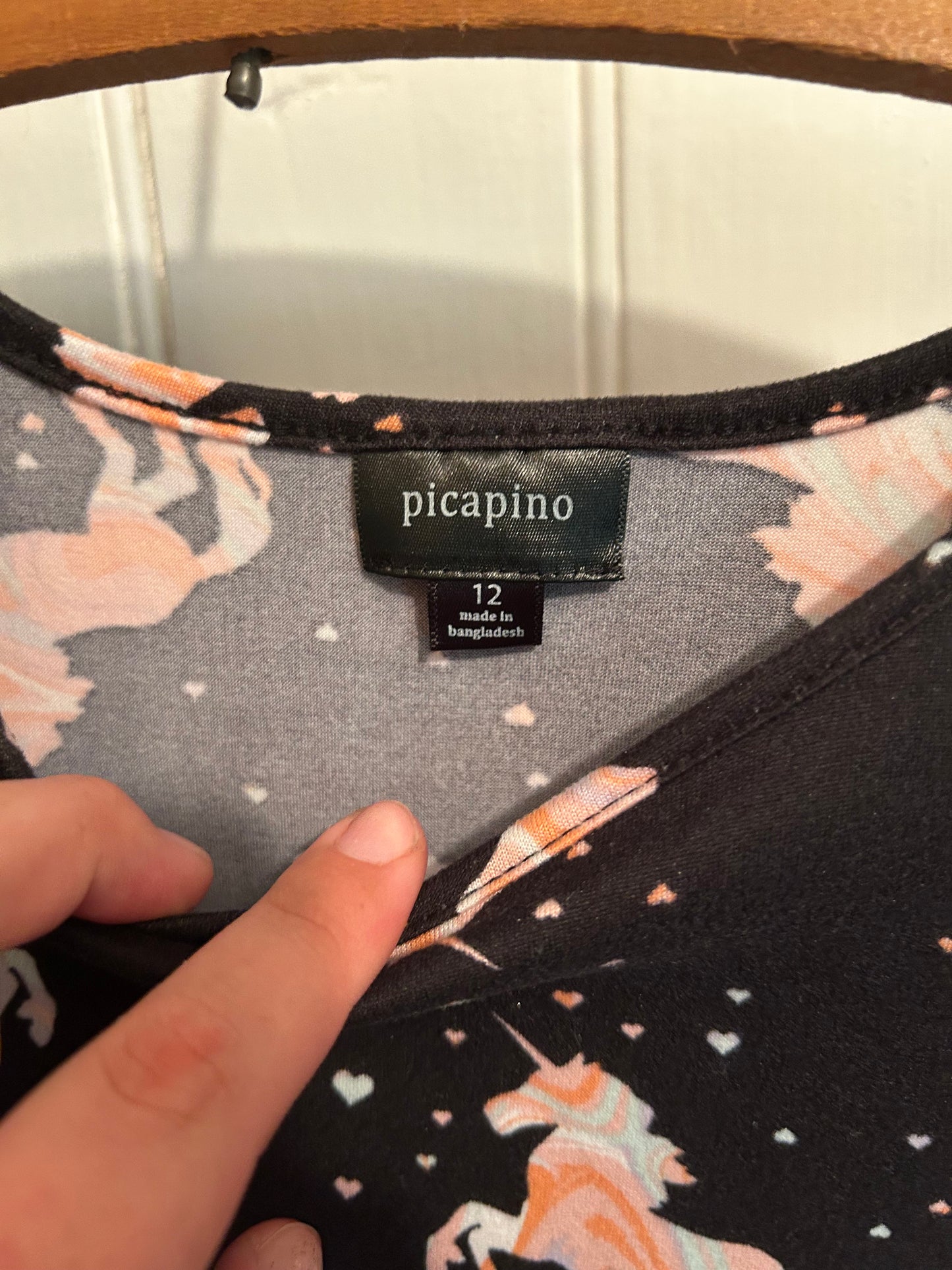 Picapino girls 12 pink & black unicorn twirl dress