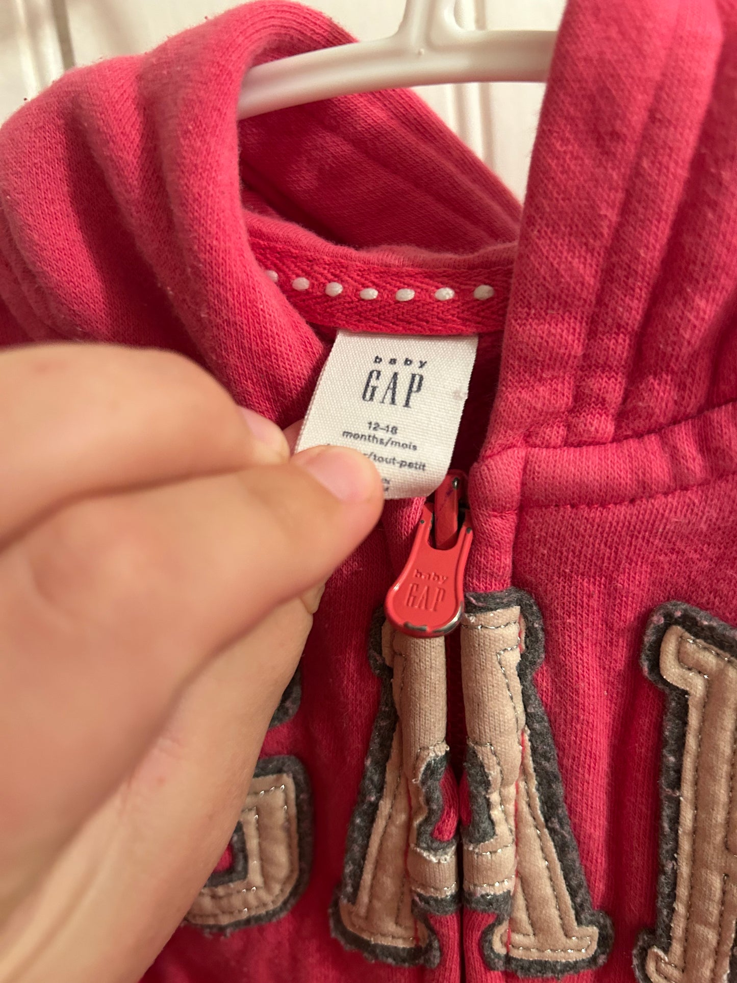 Gap 12/18m pink zip up hoodie