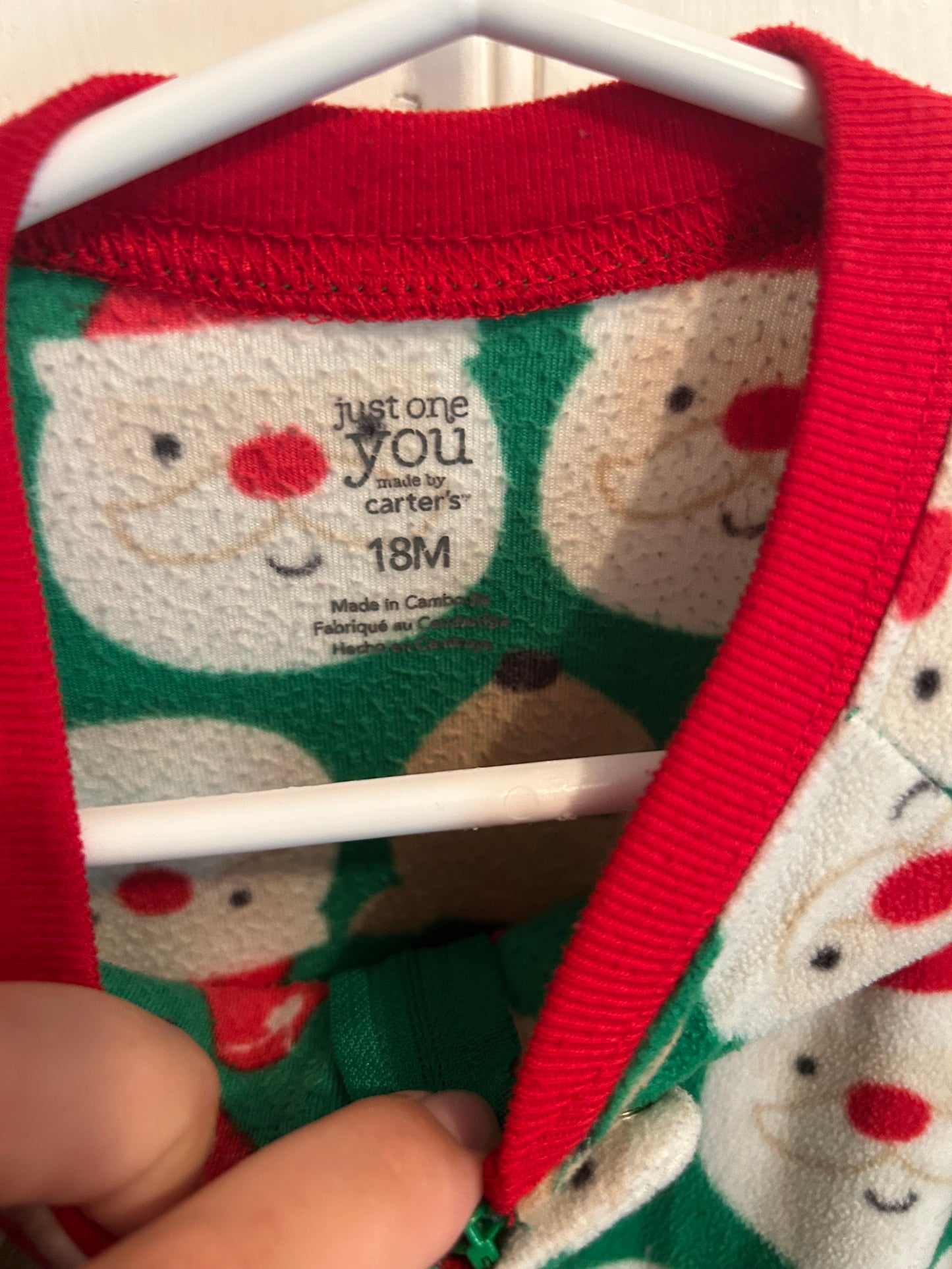 Carters 18m green Santa fleece sleeper