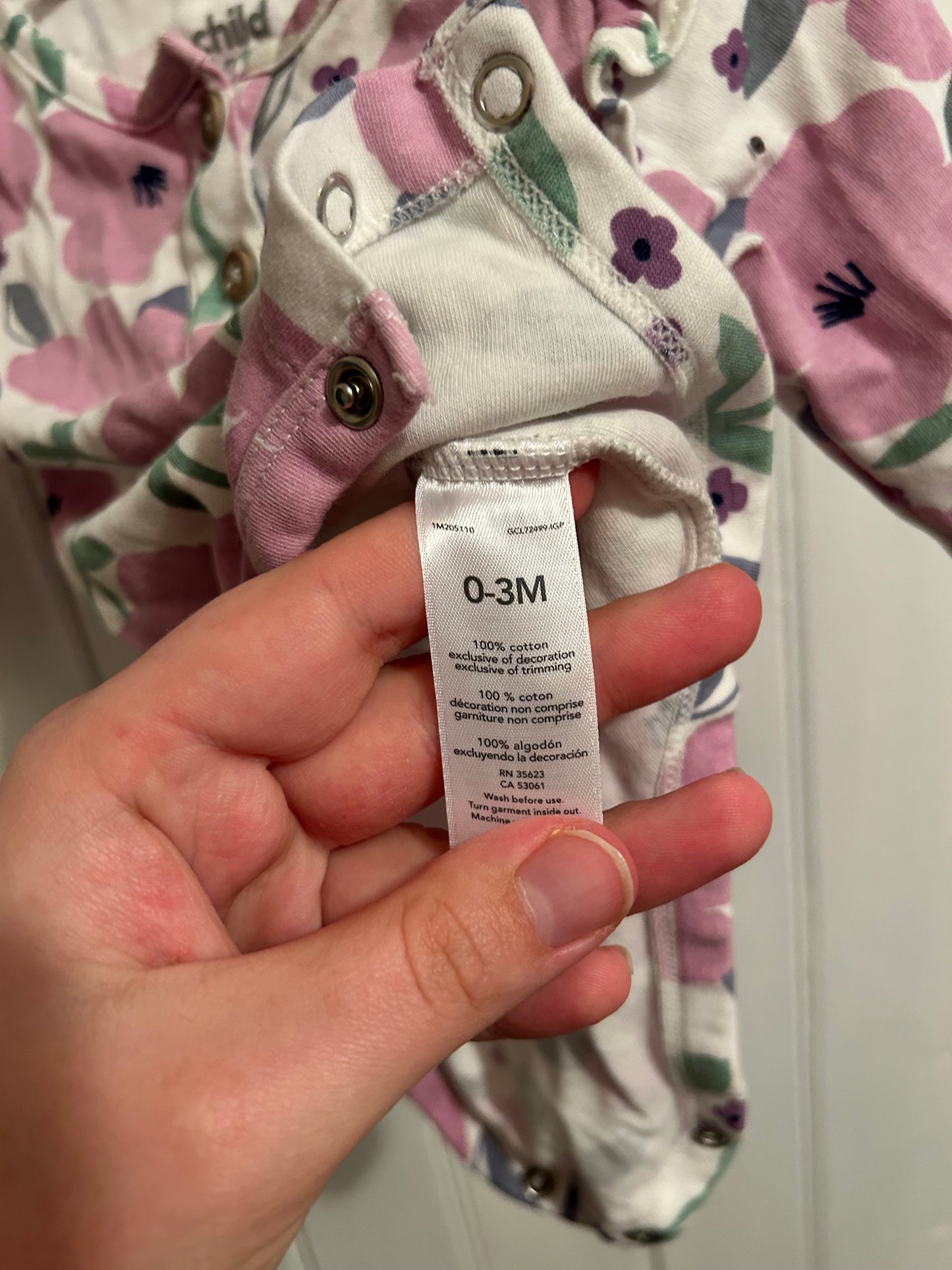 Carters 0/3m purple floral onesie