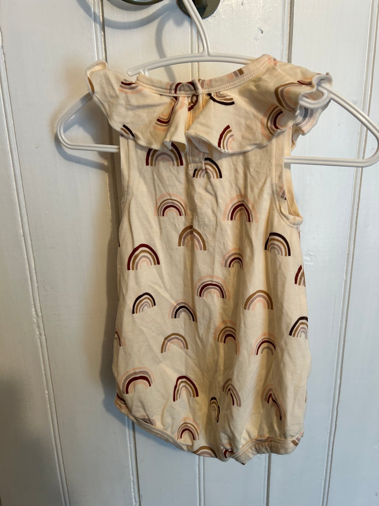 Loulou lollipop bamboo 3/6m tan rainbow romper