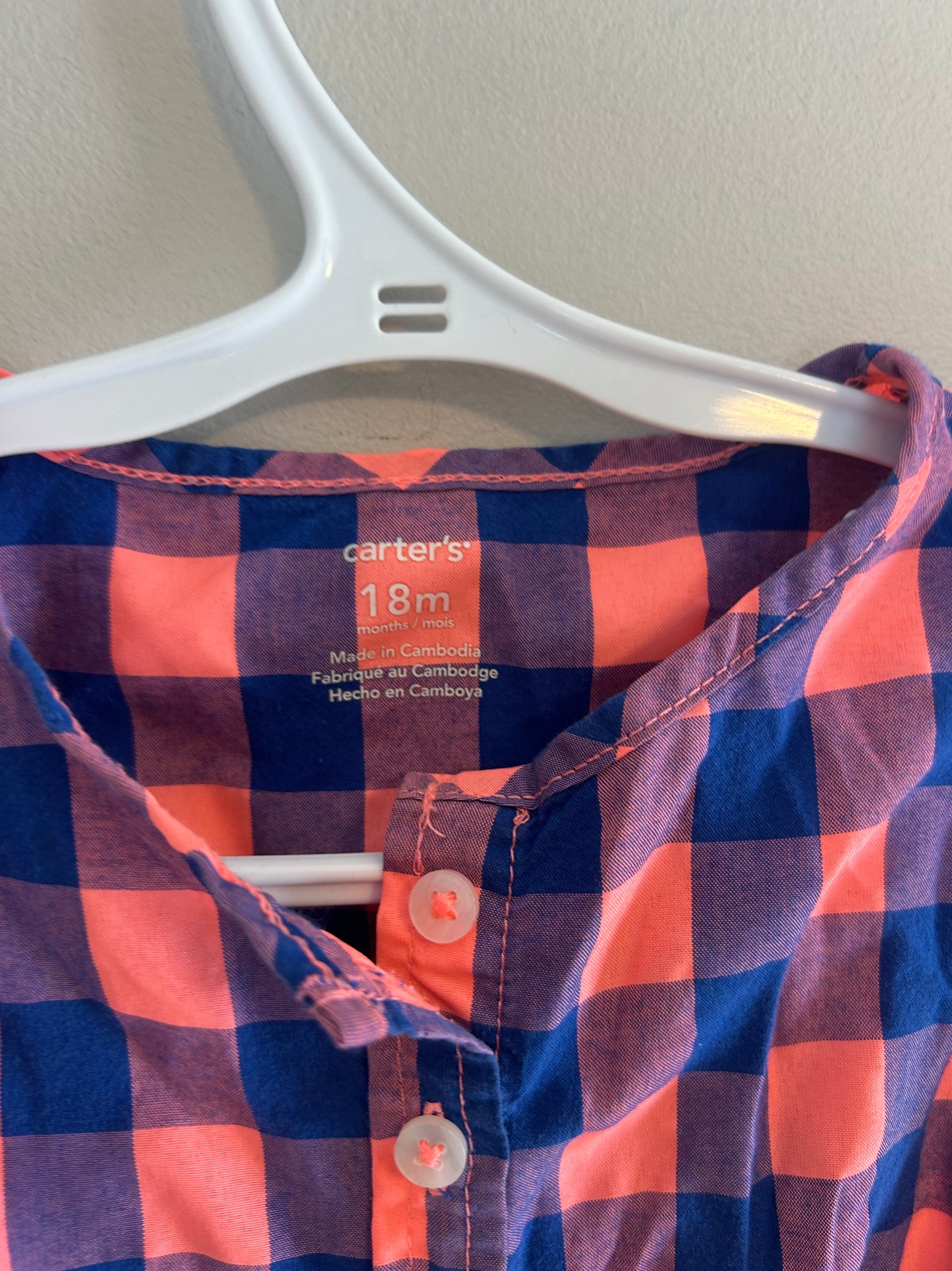Carters 18m pink & blue plaid romper