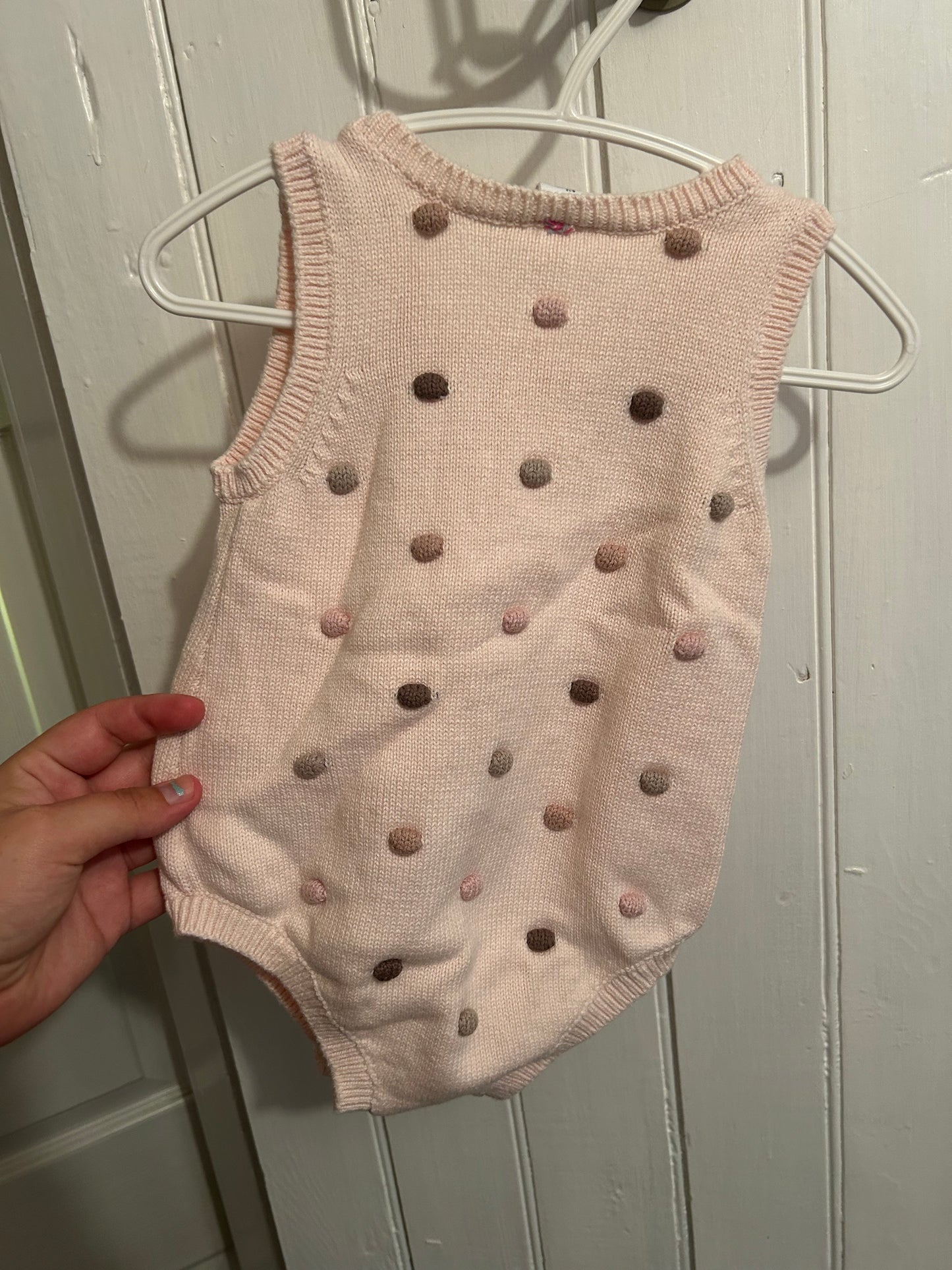Gap 6/12m pink knit polka dot romper