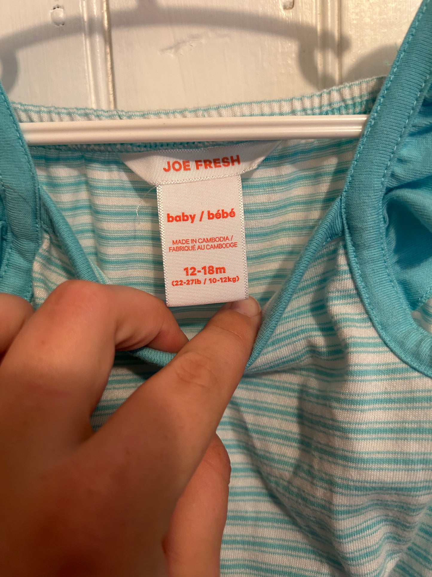 Joe fresh 12/18m blue striped romper