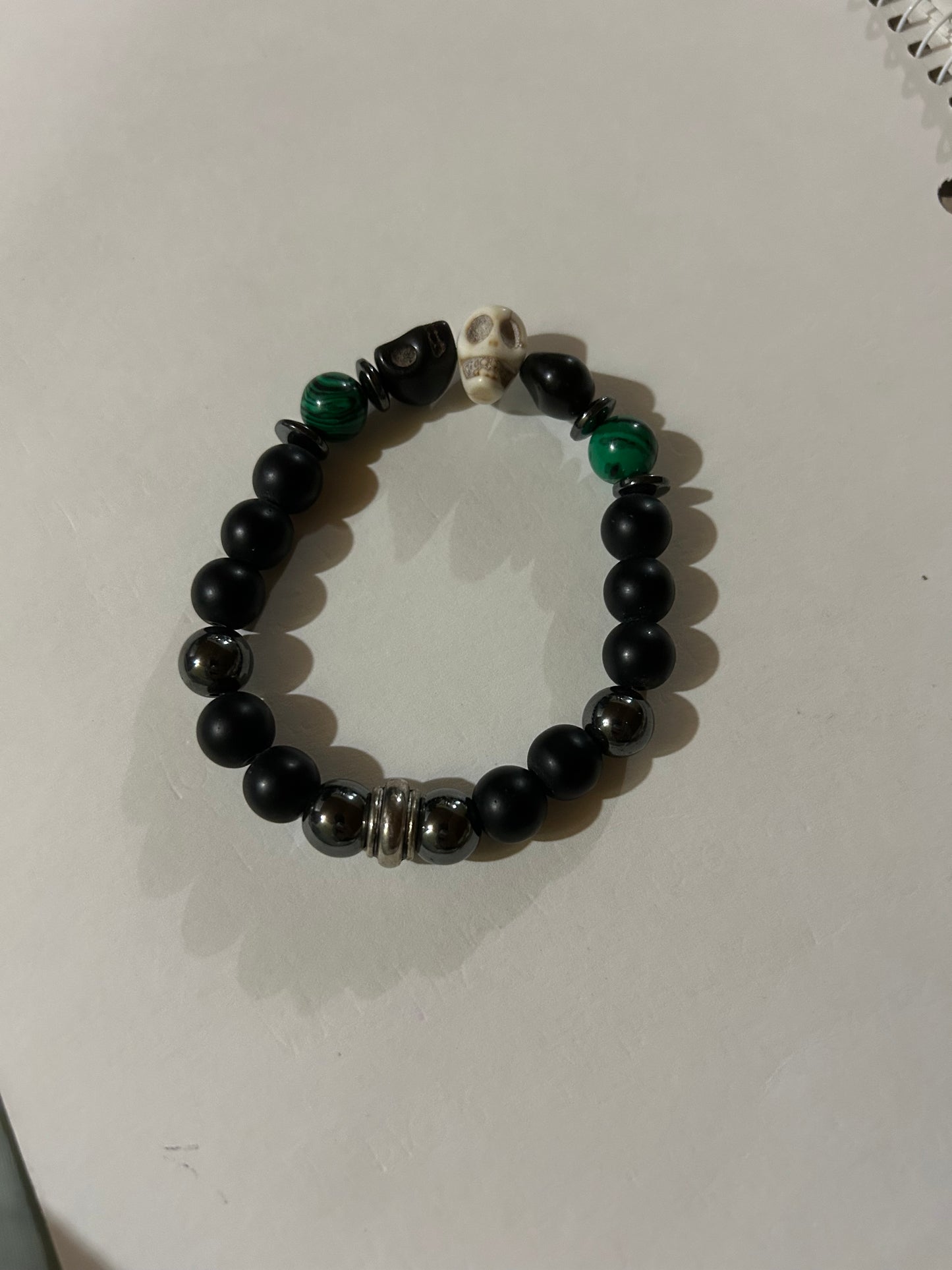 Black & green skull beaded bracelet