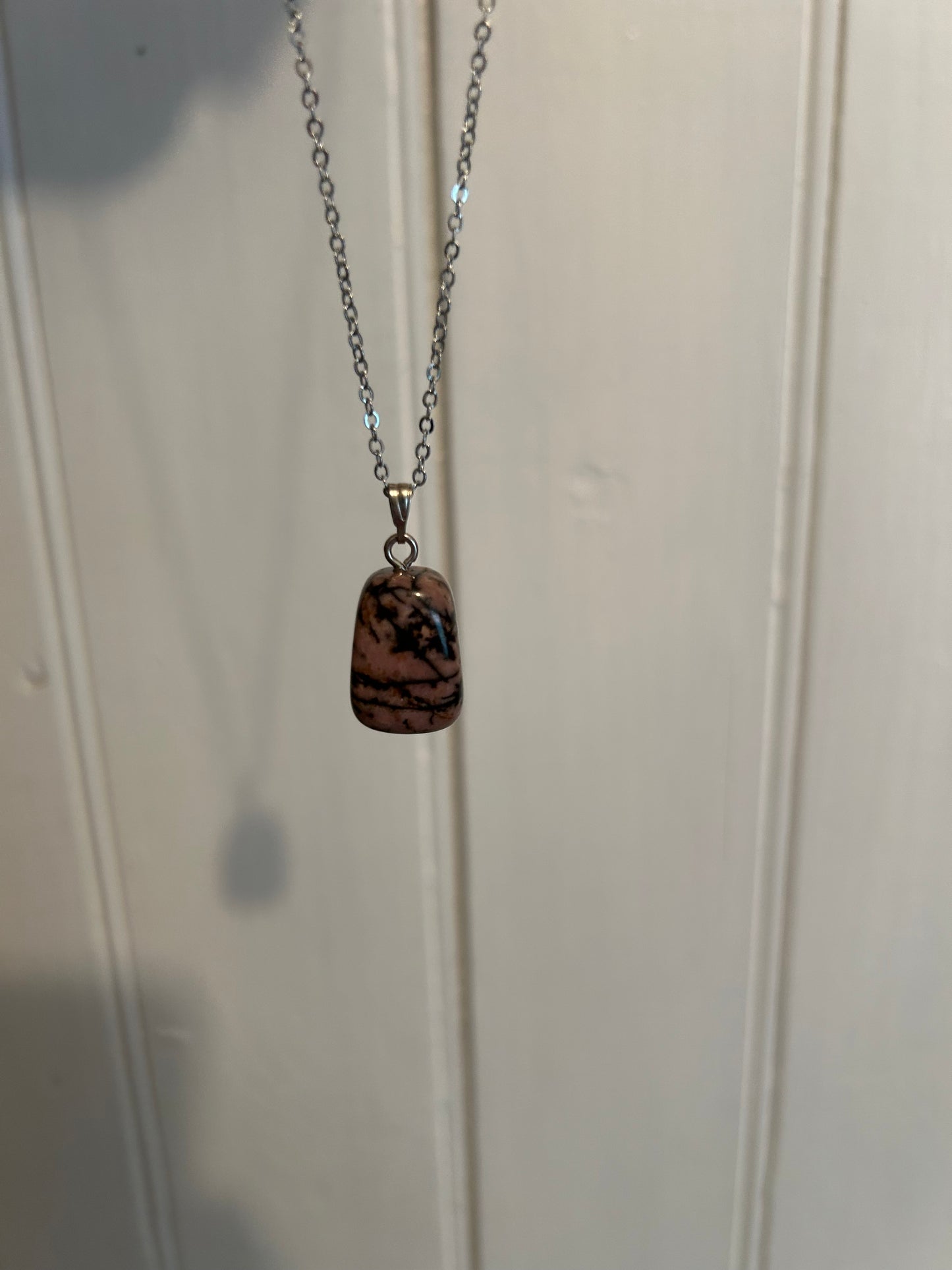 Handmade black & pink square gemstone necklace