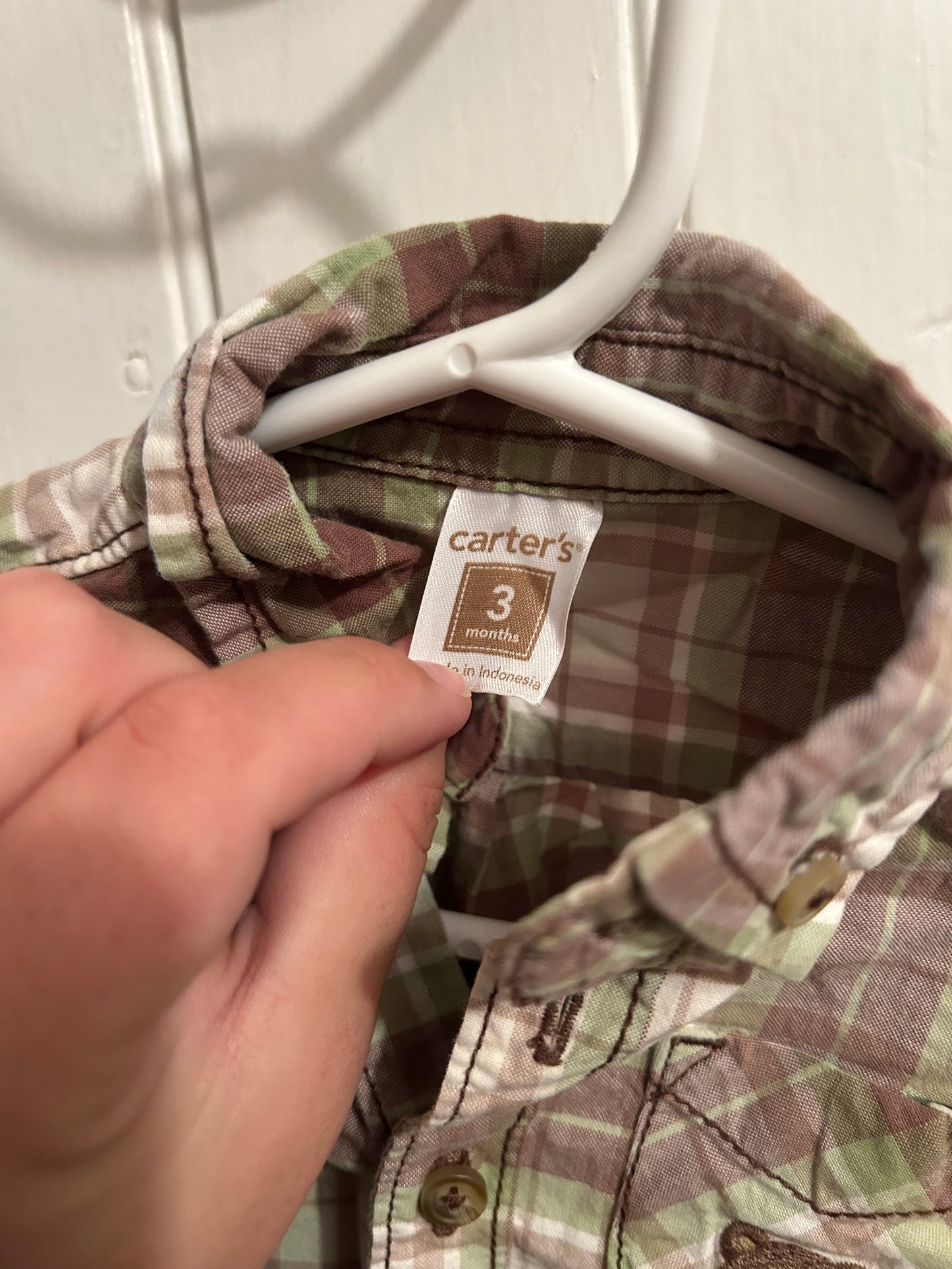 Carters 3m brown & green plaid onesie