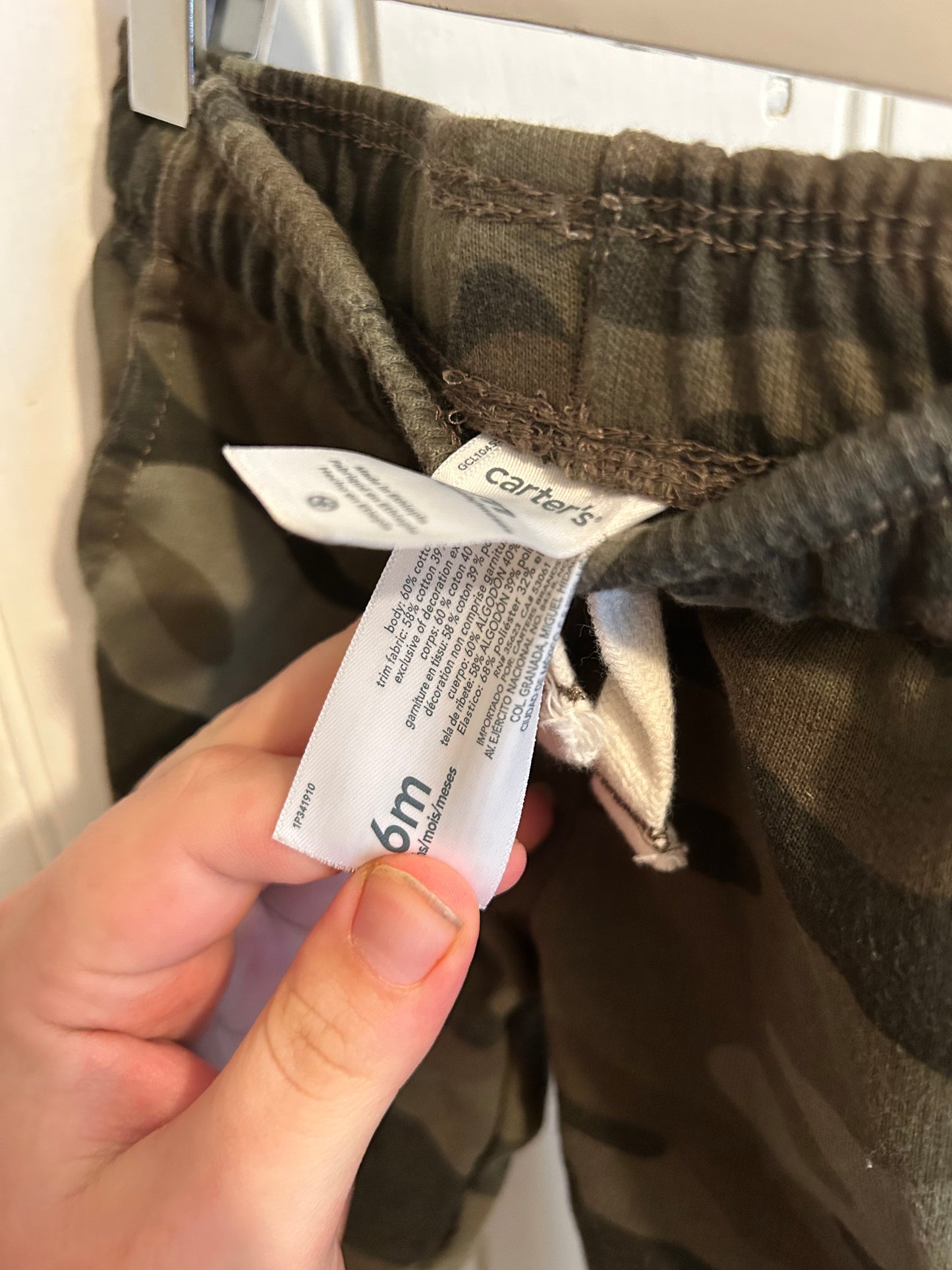 Carters 6m green camo joggers