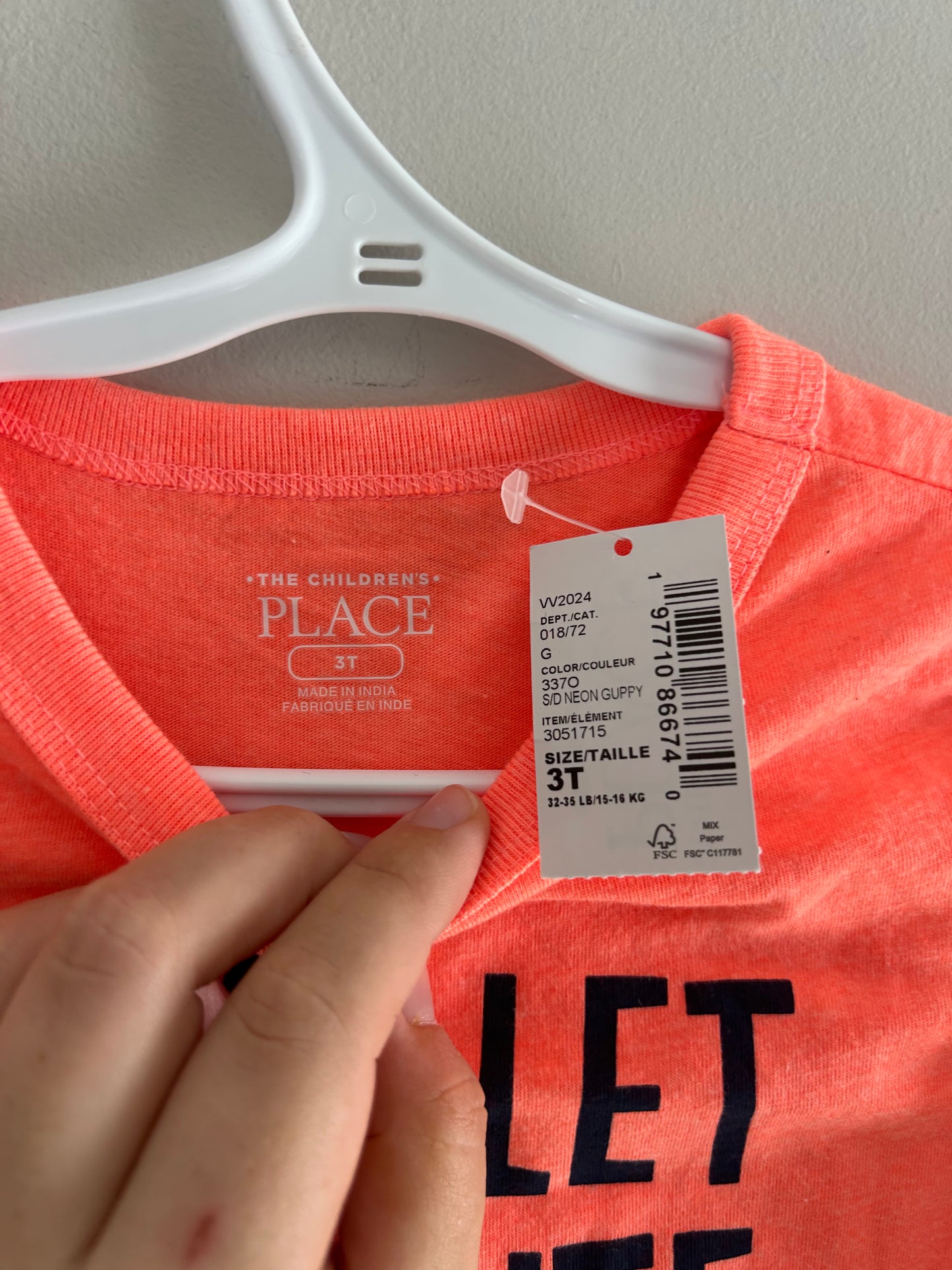 NEW children’s place 3t neon orange cute face long sleeve shirt