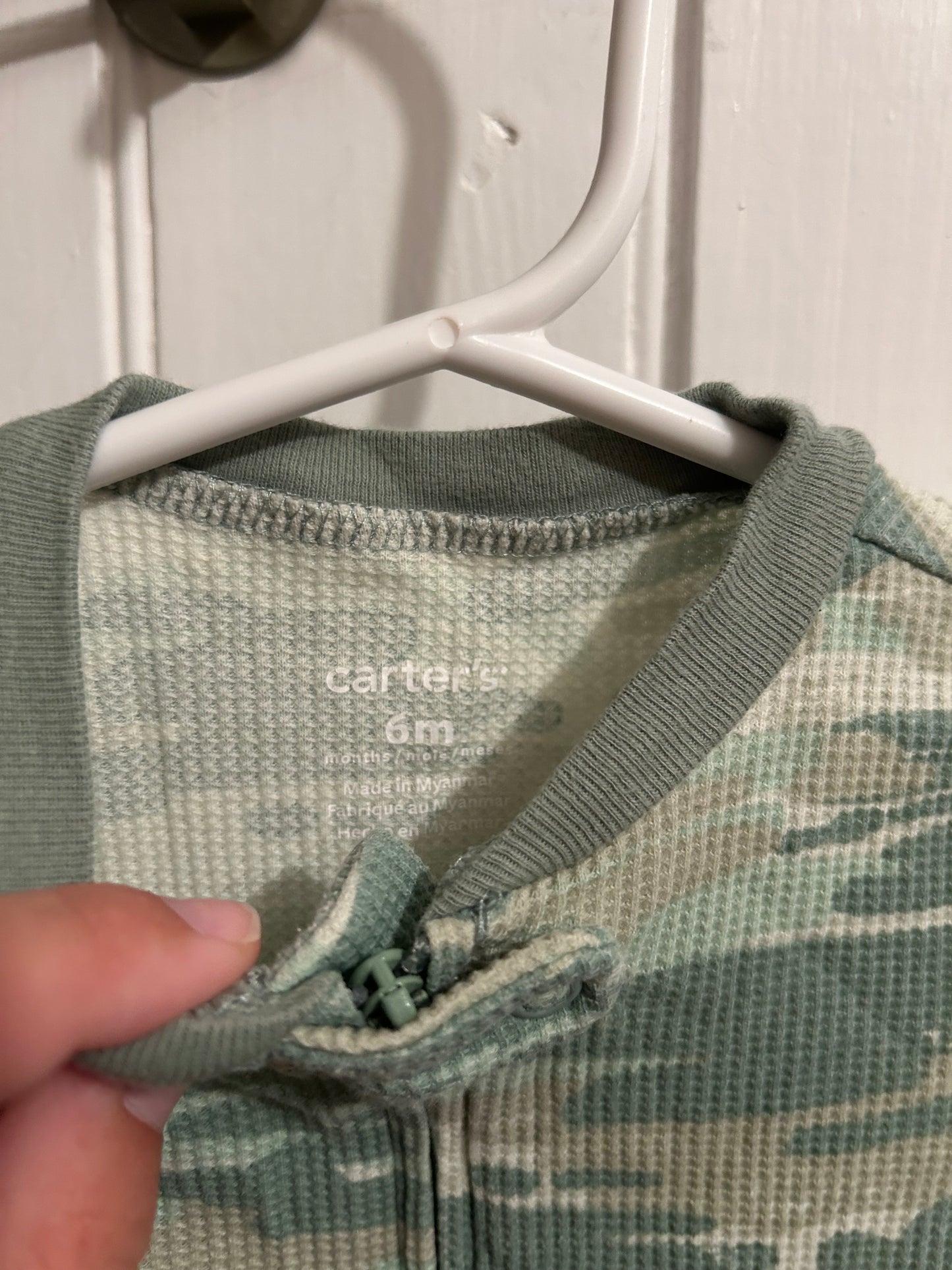 Carters 6m green camo waffle knit sleeper