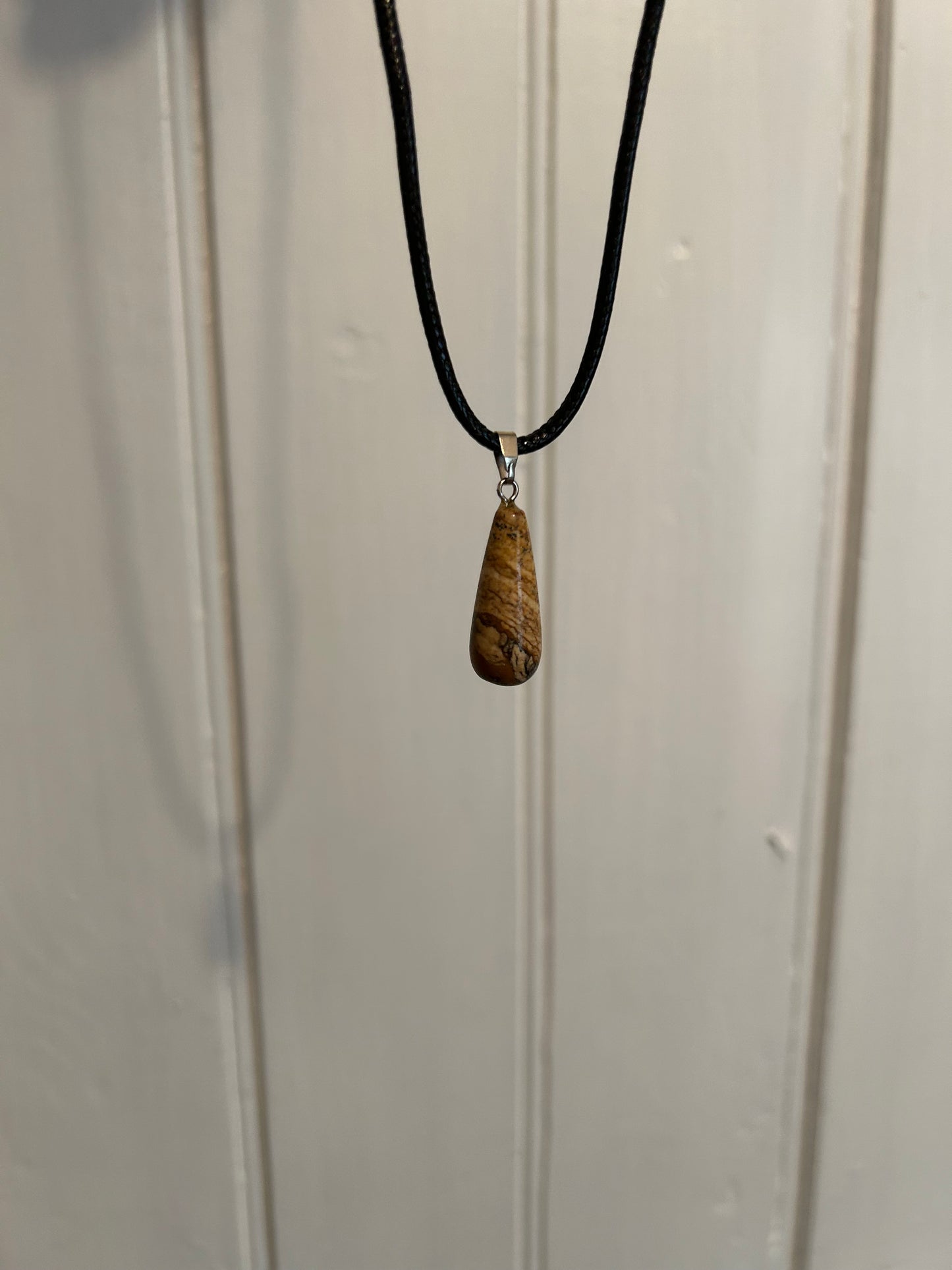 Handmade tan teardrop gemstone necklace
