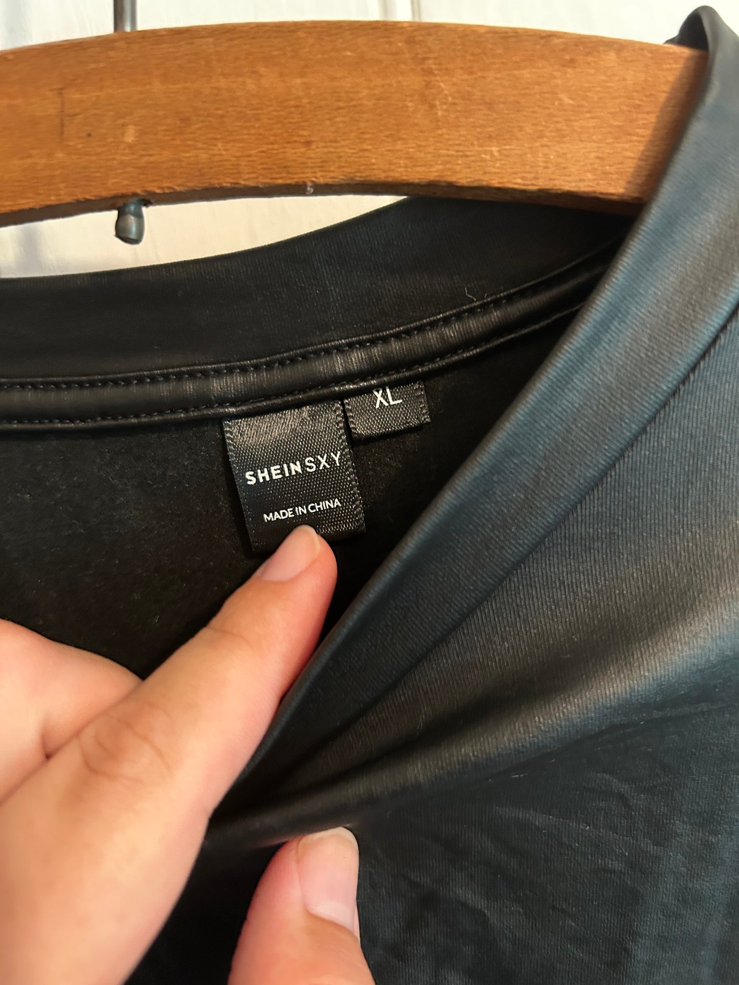 Shein xl black pleather puff sleeve blouse