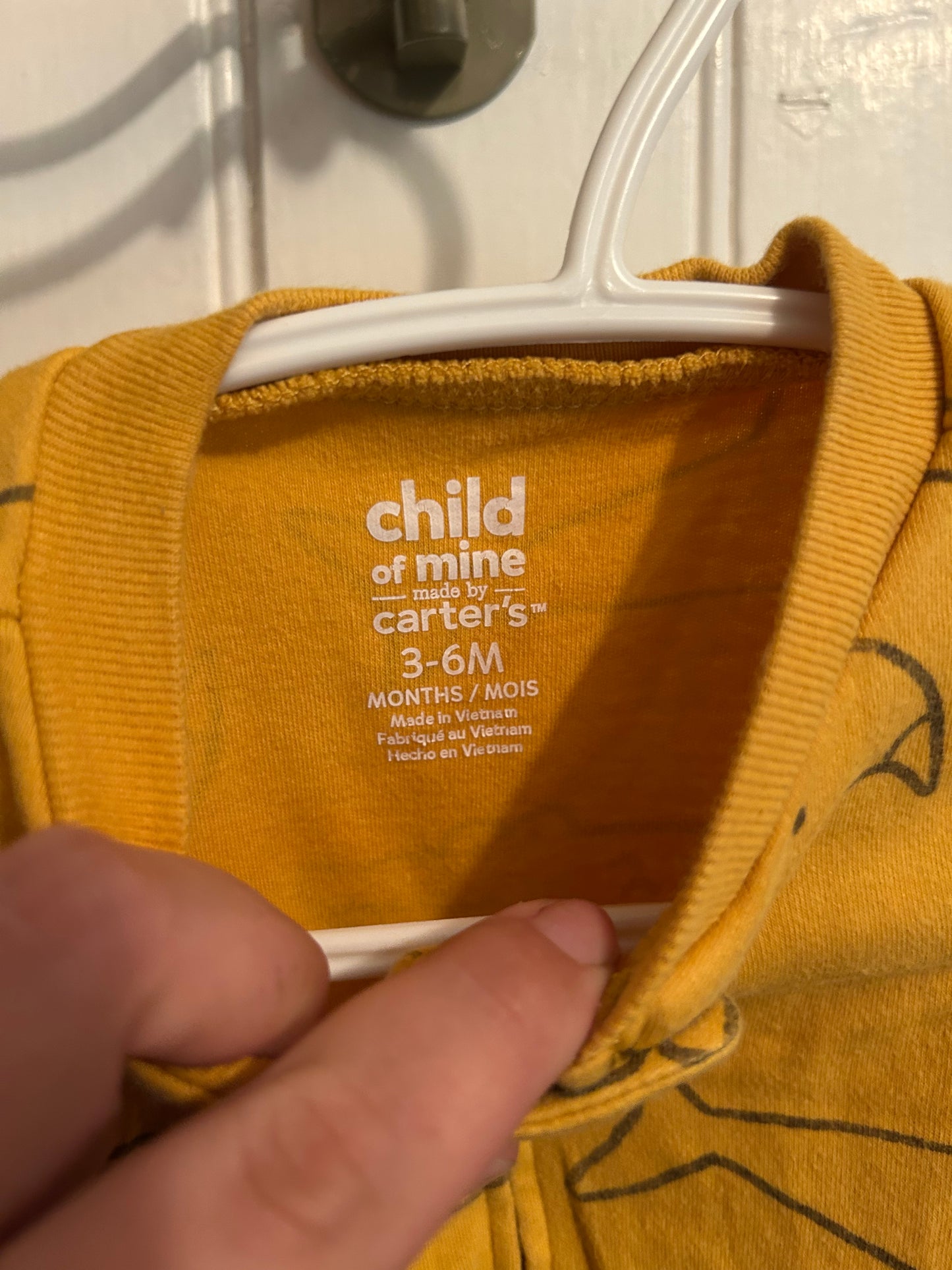 Carters 3/6m yellow animal zip up sleeper