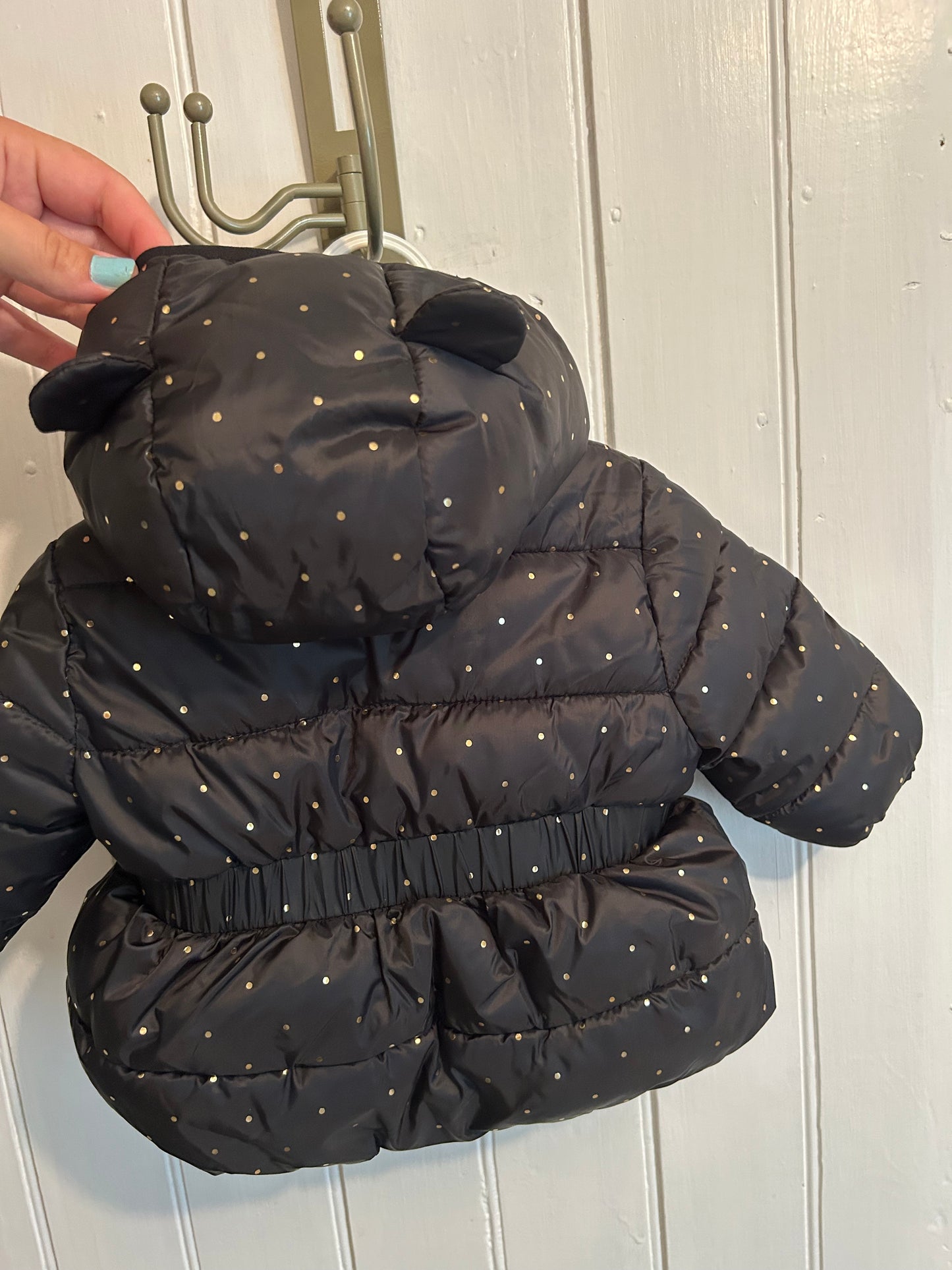 Gap 0/6m black polka dot winter puffer jacket