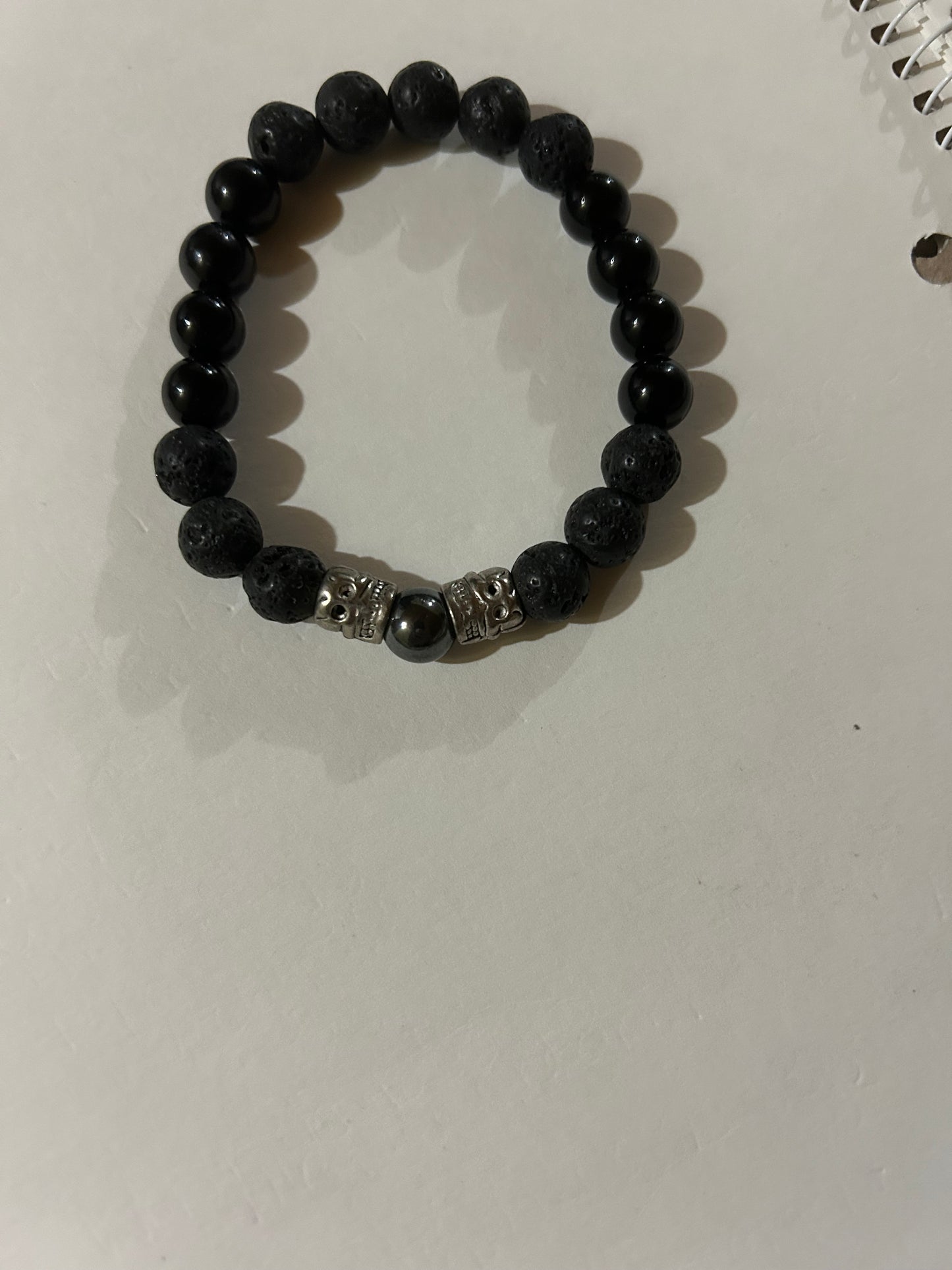 Black double skull beaded bracelet