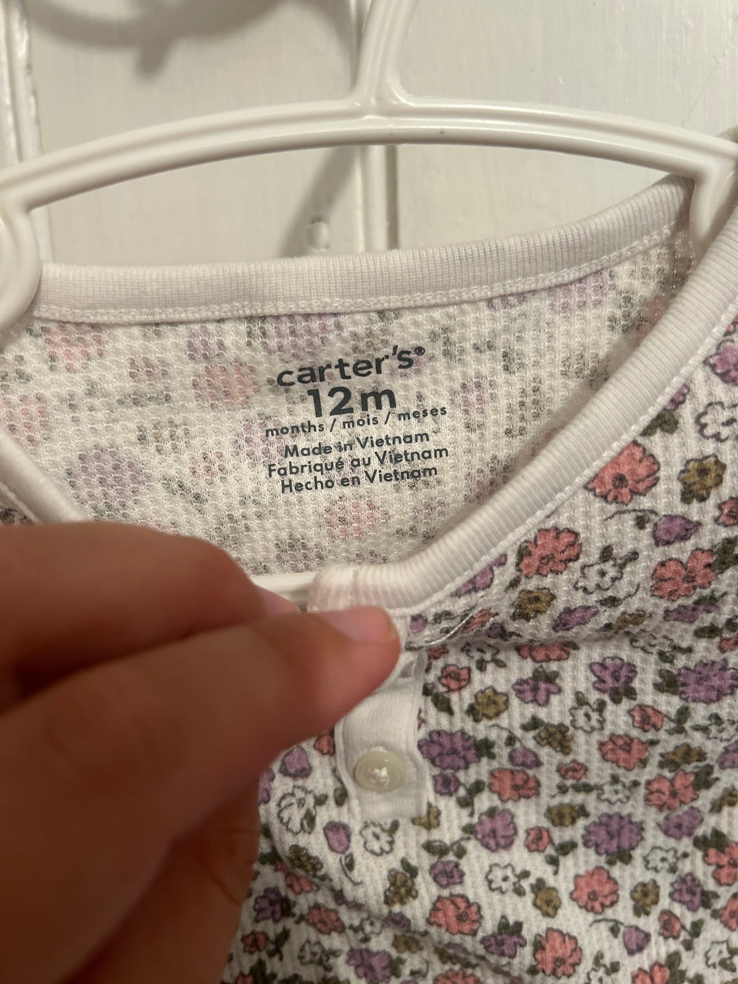 Carters 12m pink & purple floral waffle knit top