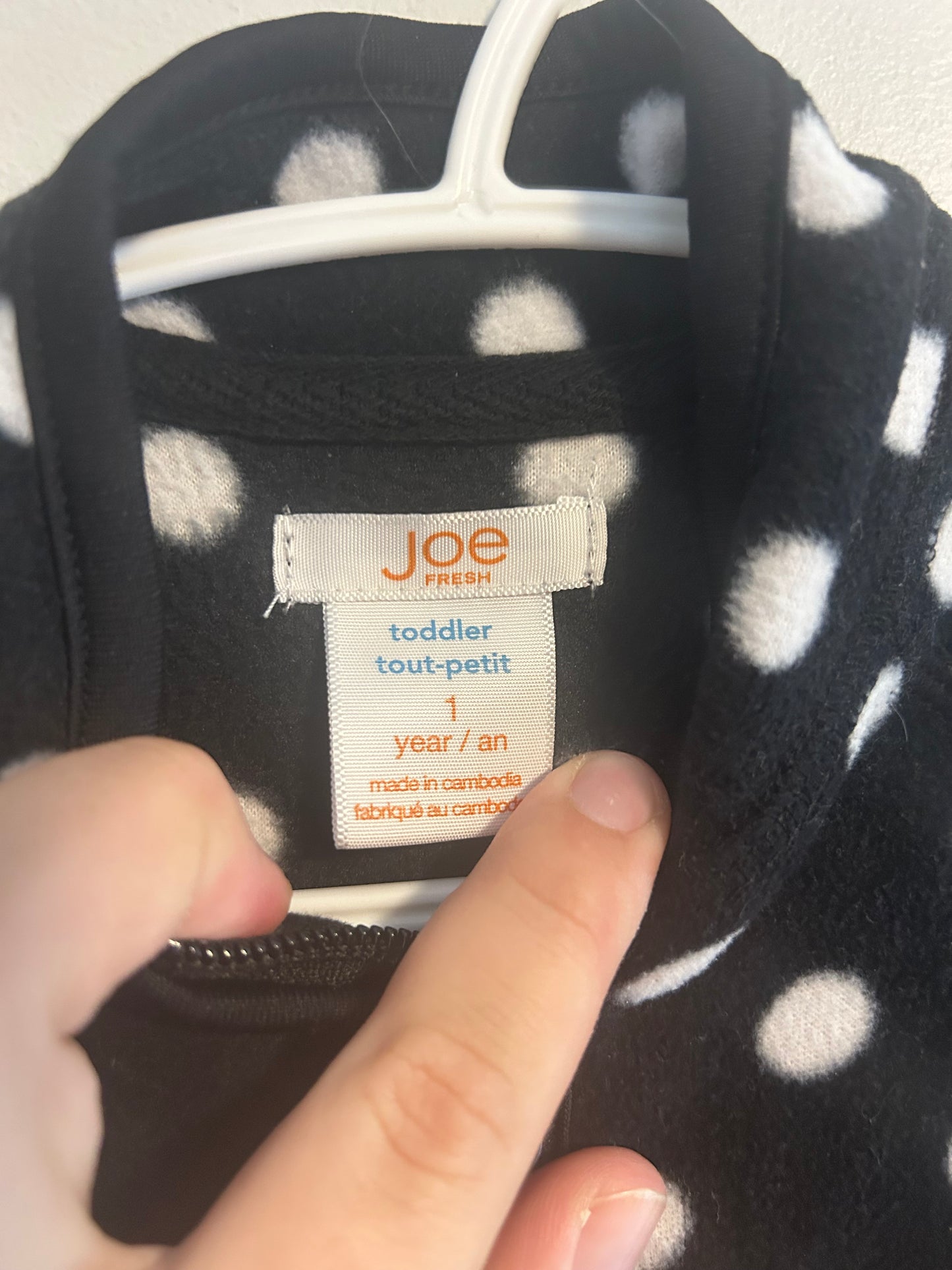 Joe fresh 12m black & white polka dot fleece zip up sweater