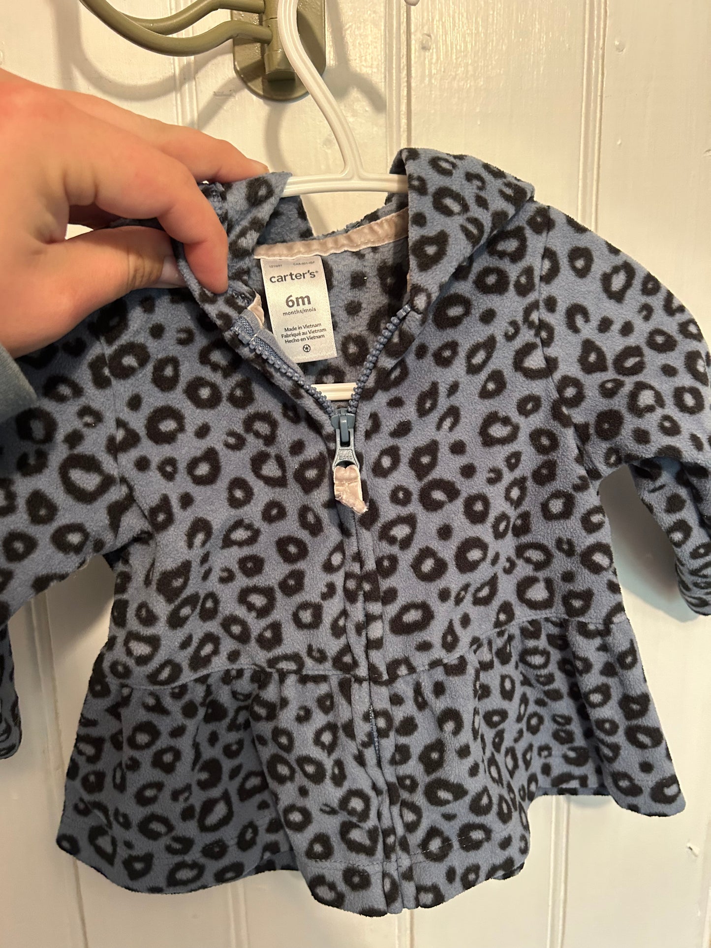 Carters 6m blue cheetah peplum hoodie