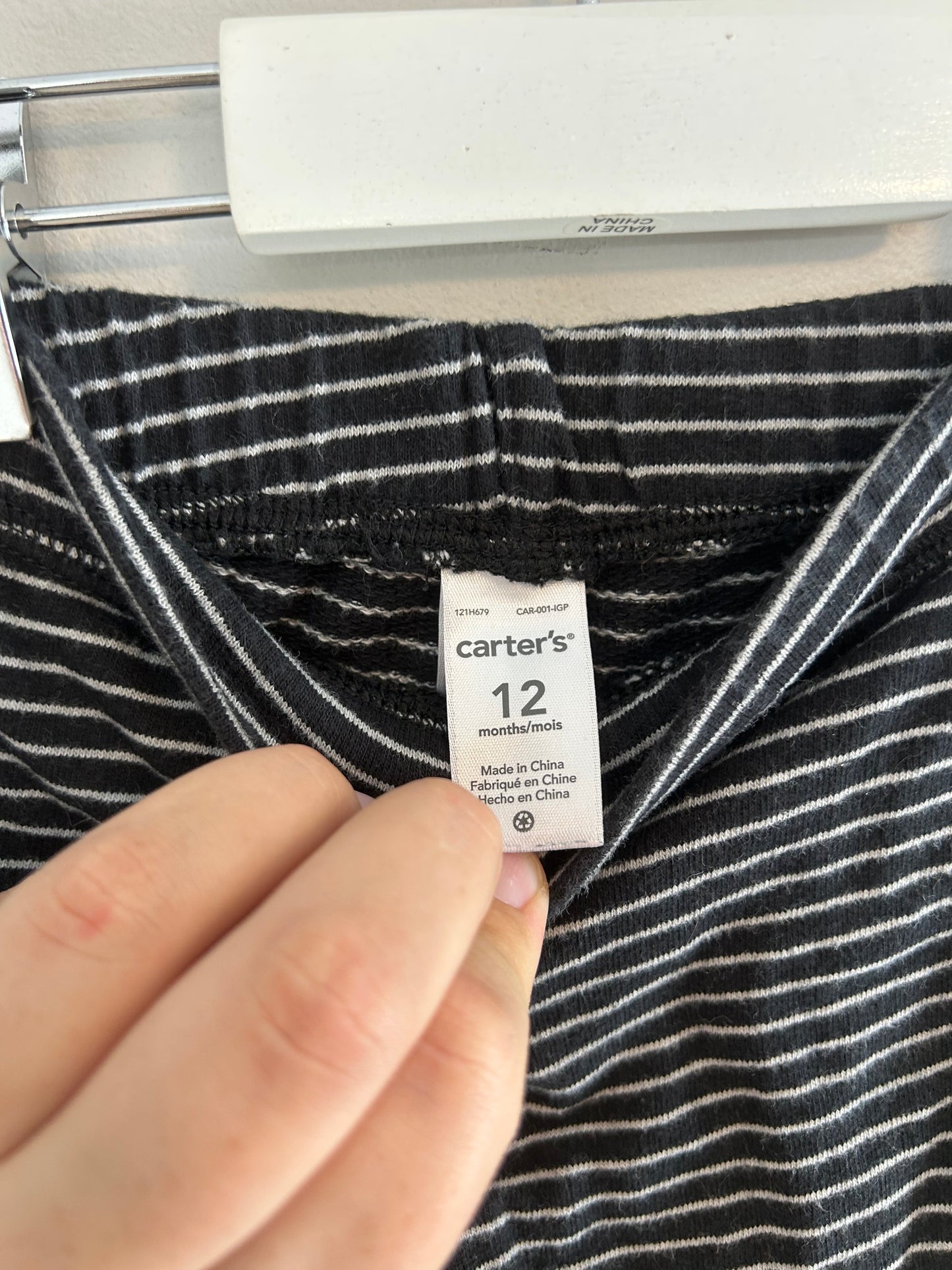 Carters 12m black & white striped joggers