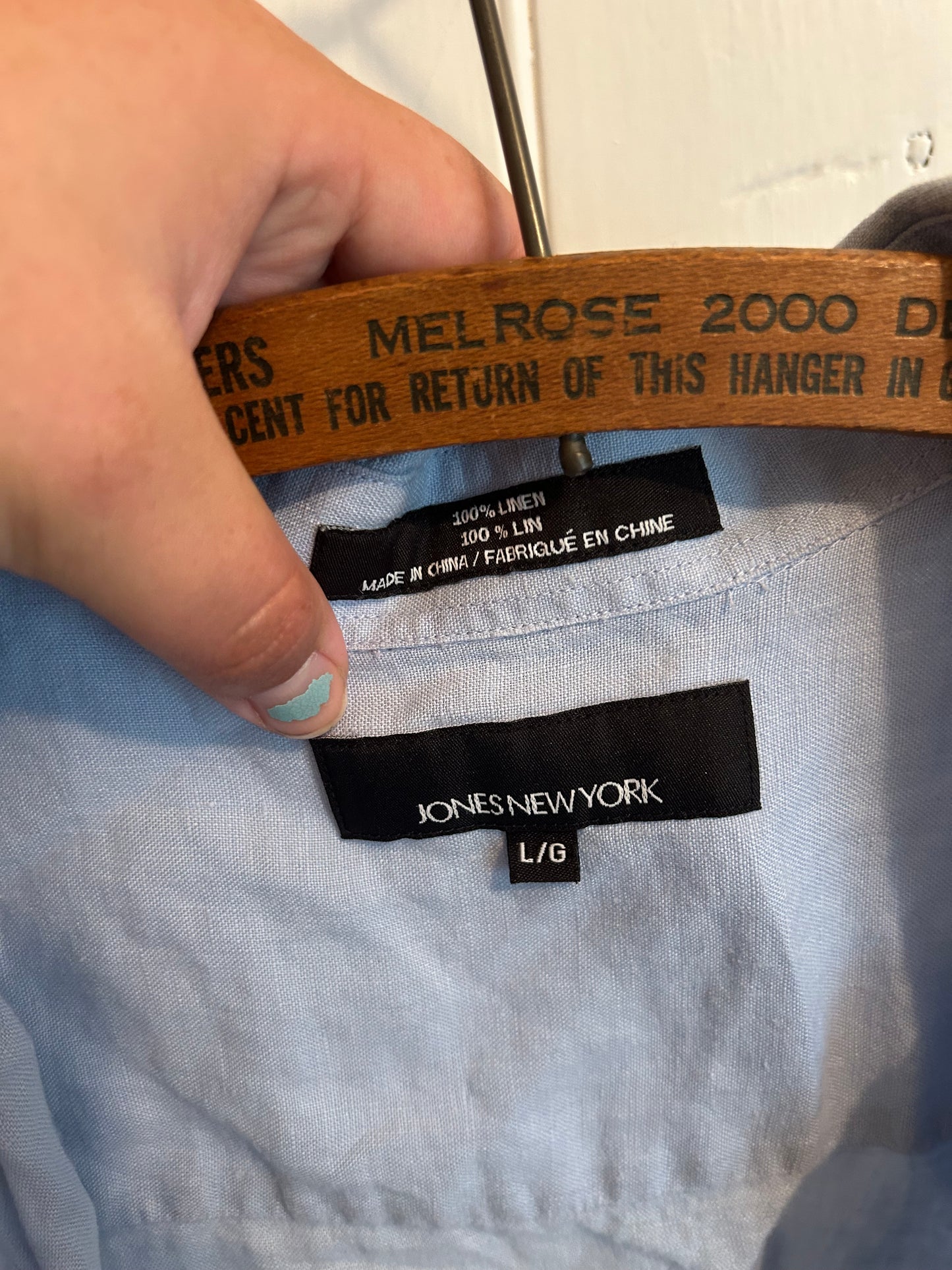 Jones New York large blue linen button up shirt