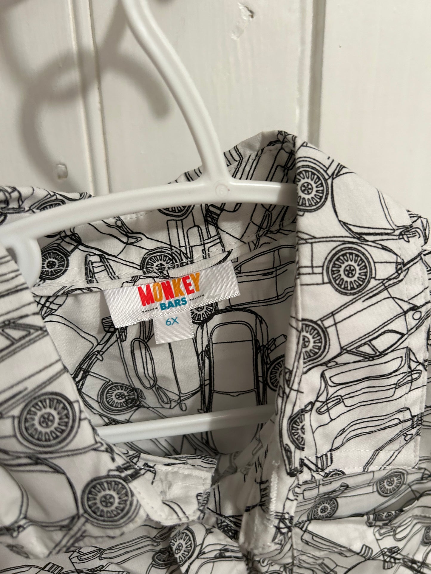 Monkey bars 6x white car button up shirt