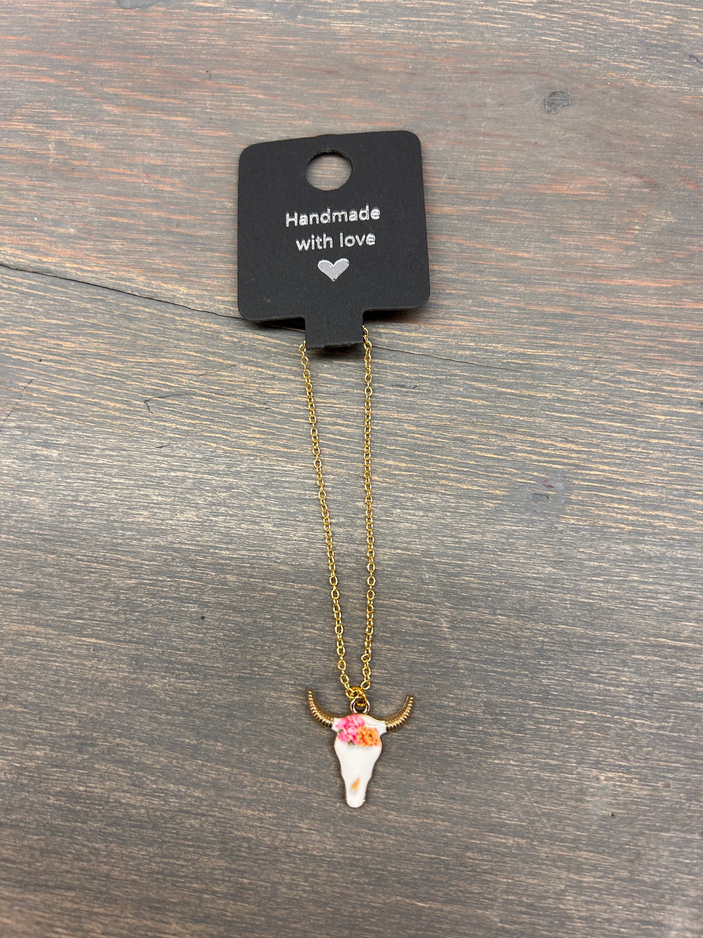 Rose bull skull necklace