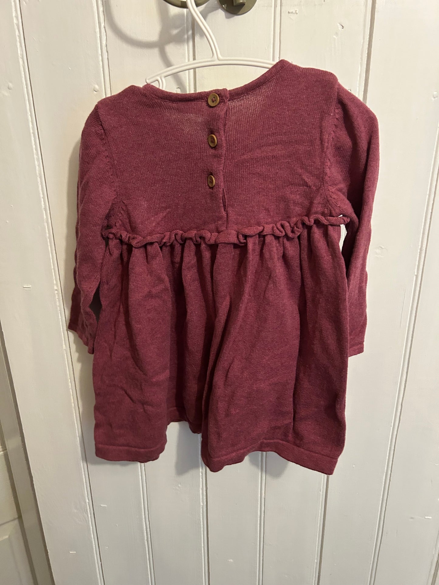 John Lewis 9/12m burgundy floral knit dress