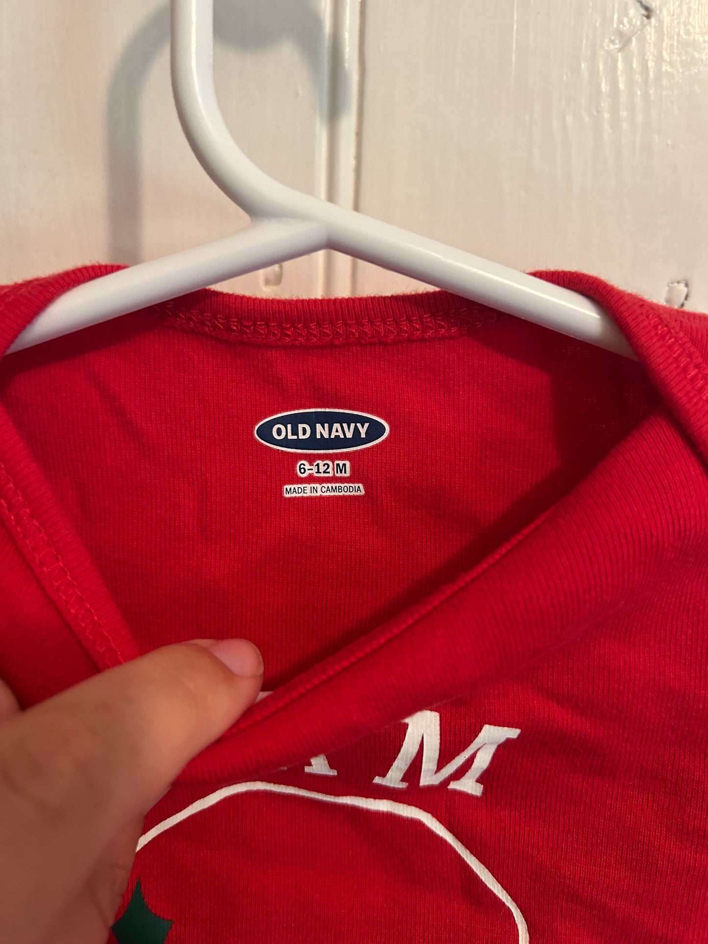 Old navy 6/12m red team Santa onesie