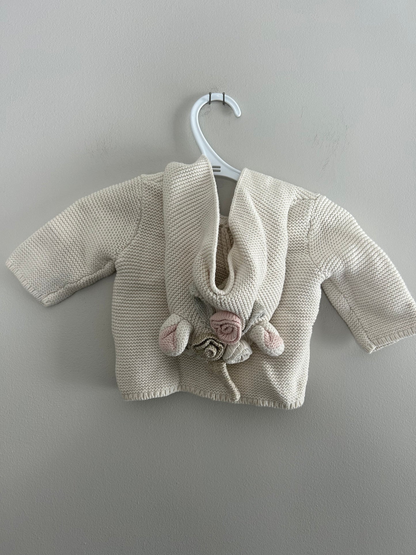 Gap 0/6m white unicorn knit hooded cardigan