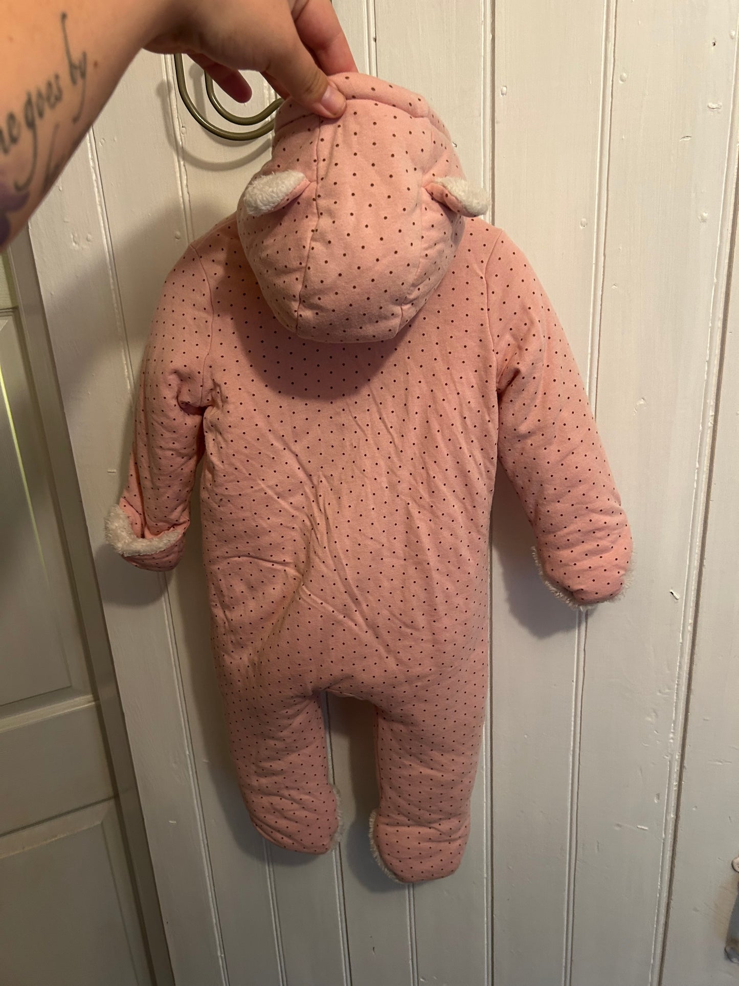Gap 6/12m pink polka dot Sherpa lined bunting suit