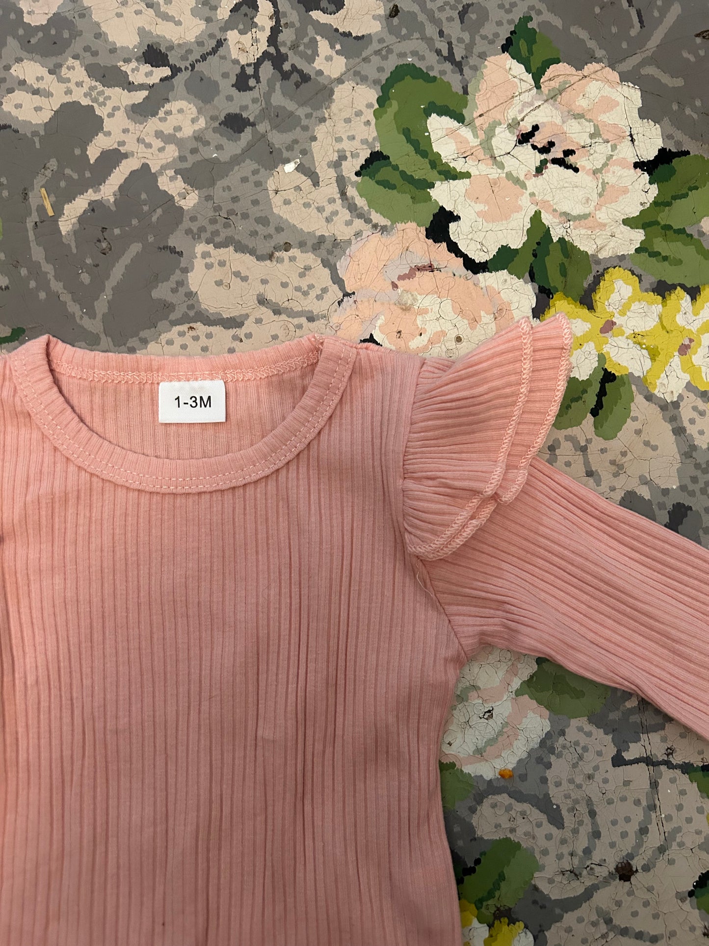 Small shop 1/3m pink ribbed ruffle onesie