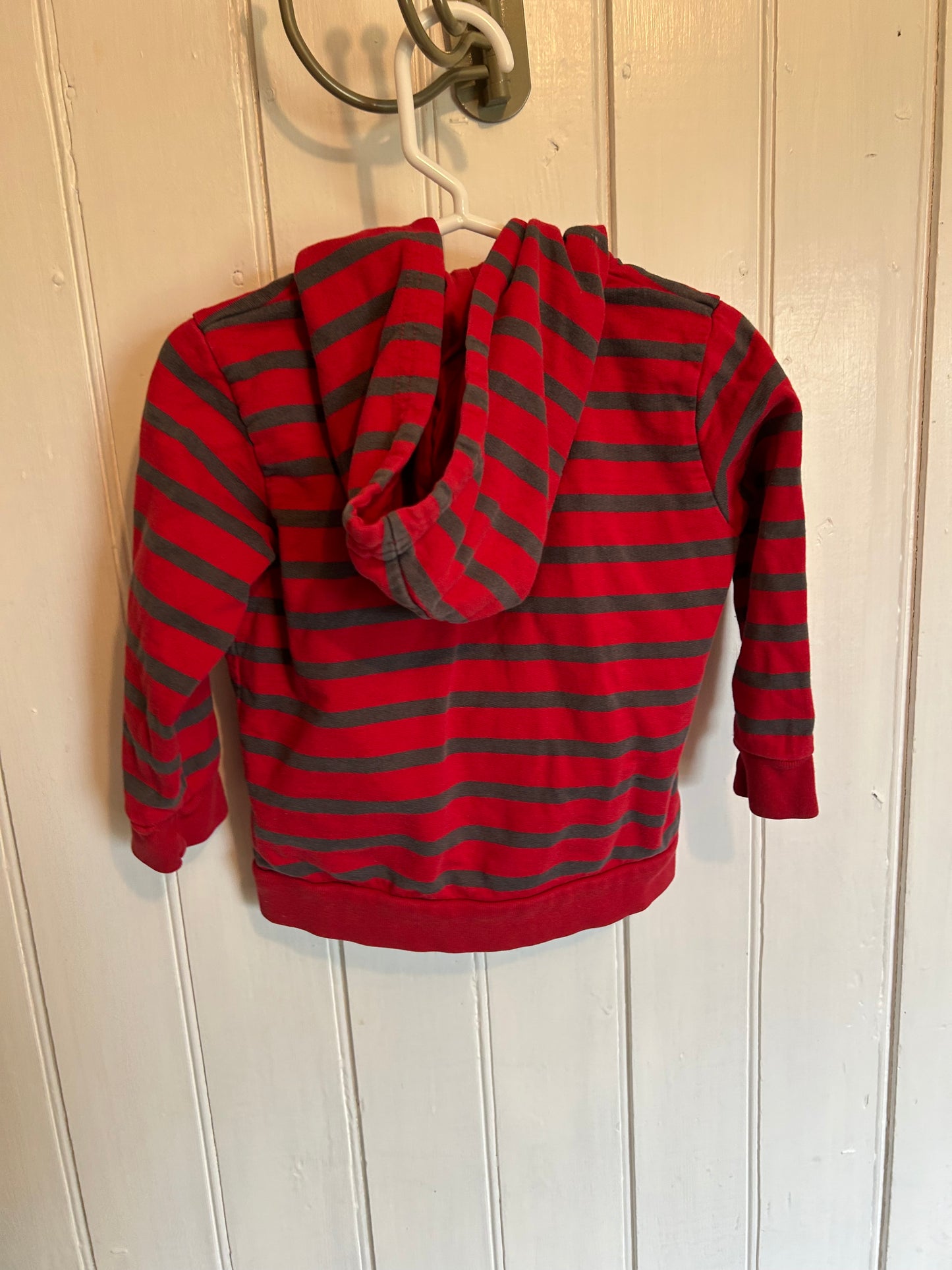 H&M 12/18m red & grey striped zip up hoodie