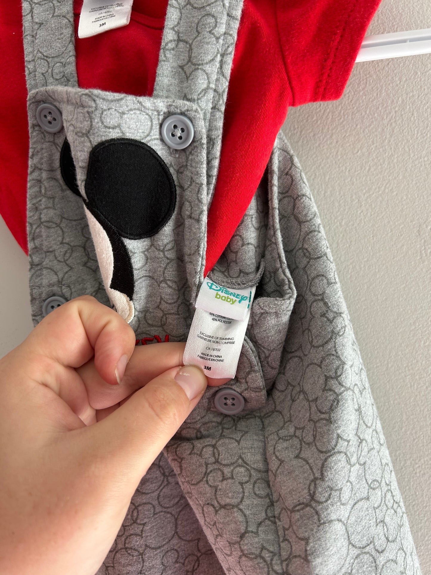 Disney 3m red & grey Mickey overalls set