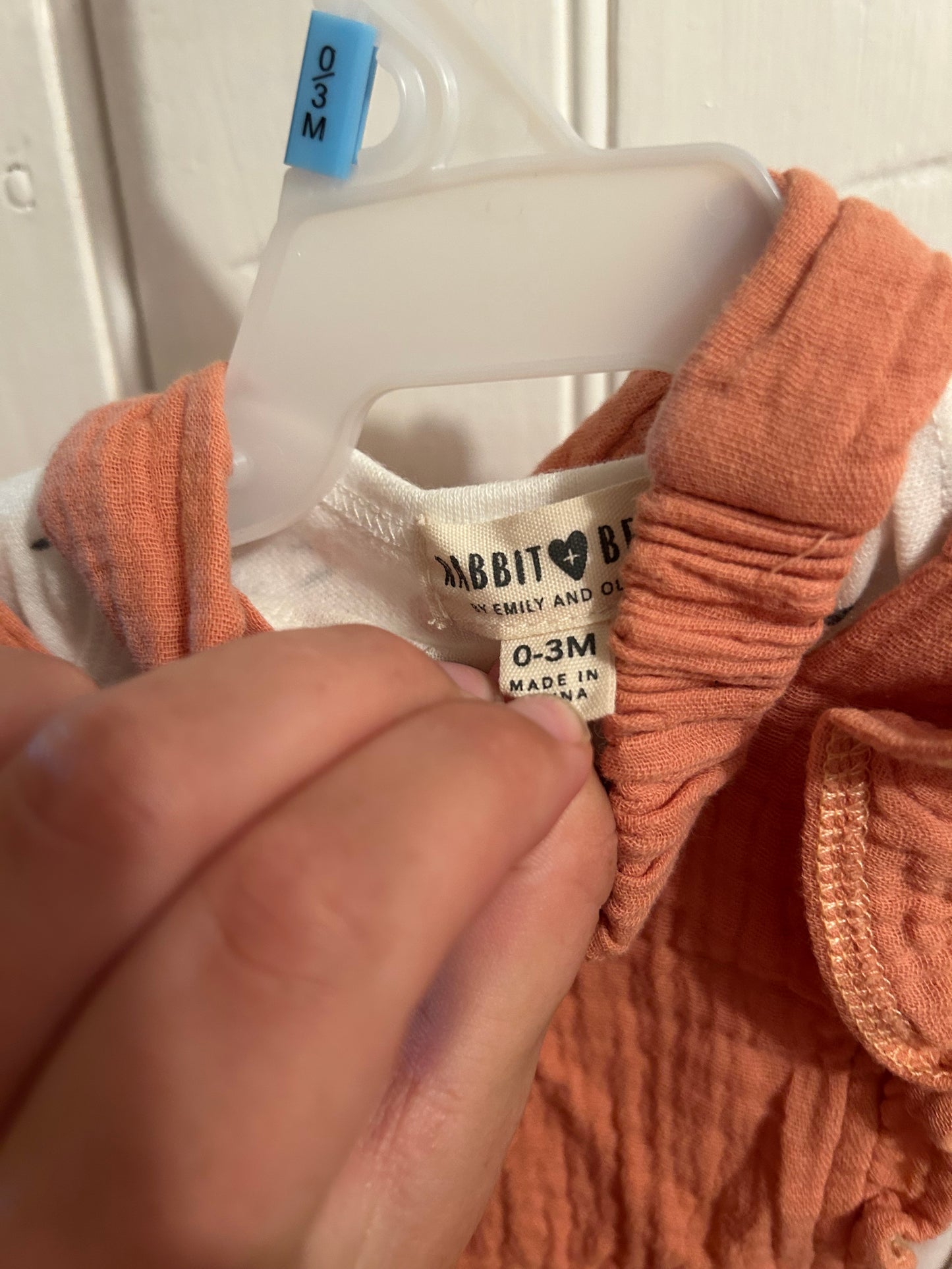 NEW rabbit & bear 0/3m peach overall & onesie set