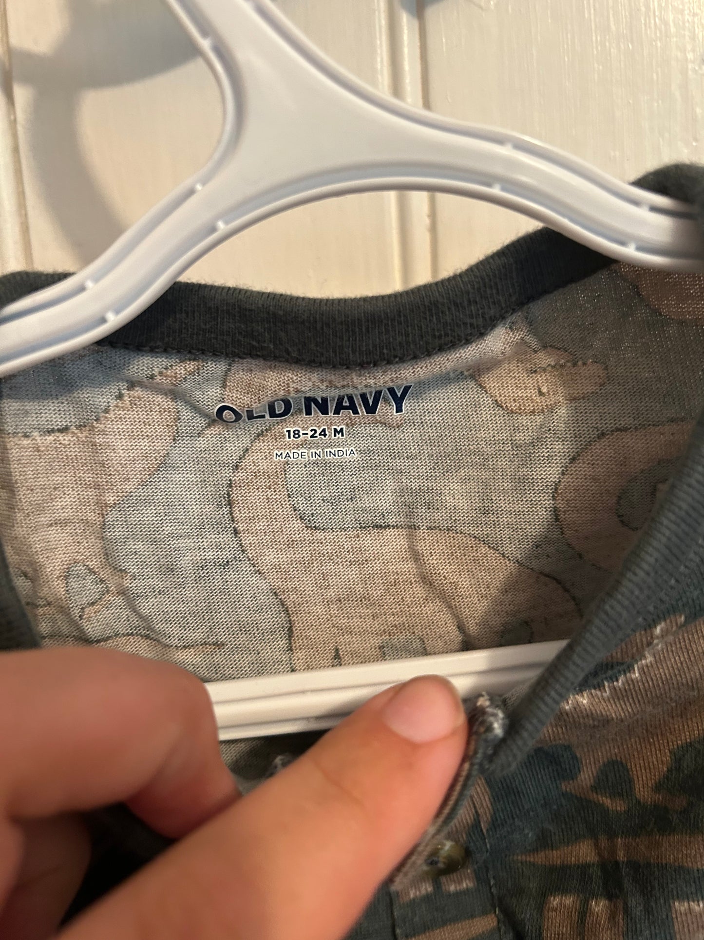 Old navy 18/24m dark green & brown Dino romper