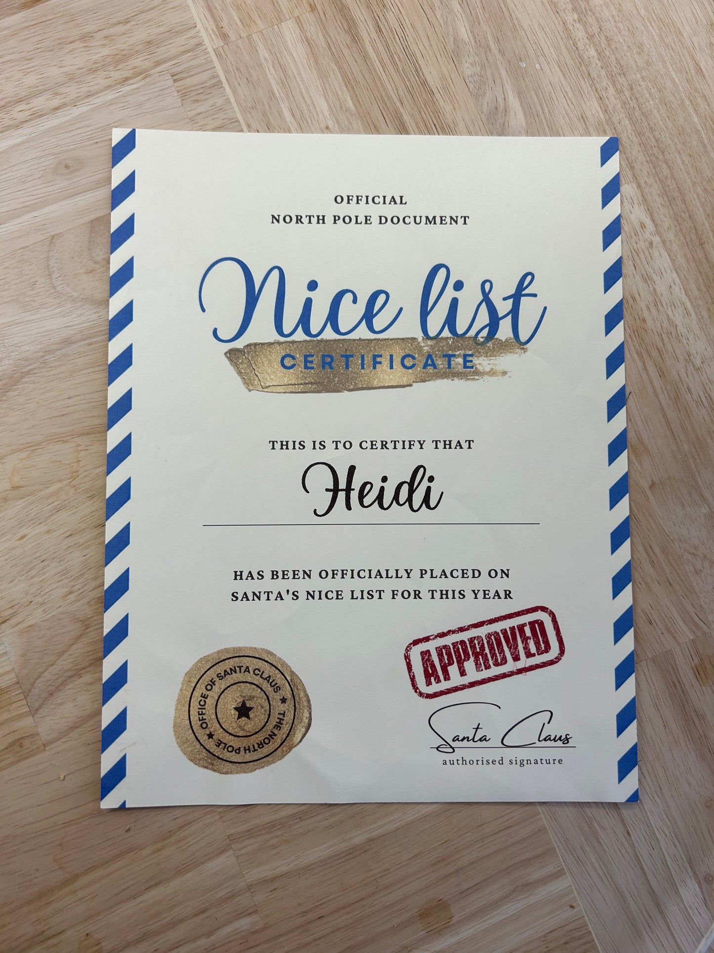 Christmas nice list certificate