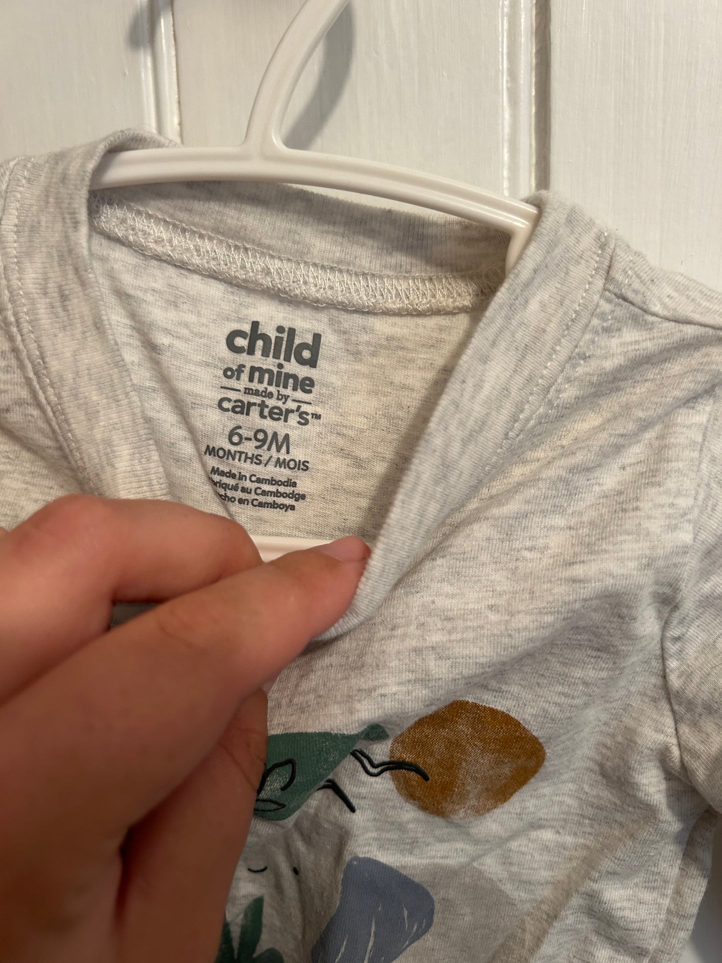 Carters 6/9m grey elephant long sleeve top